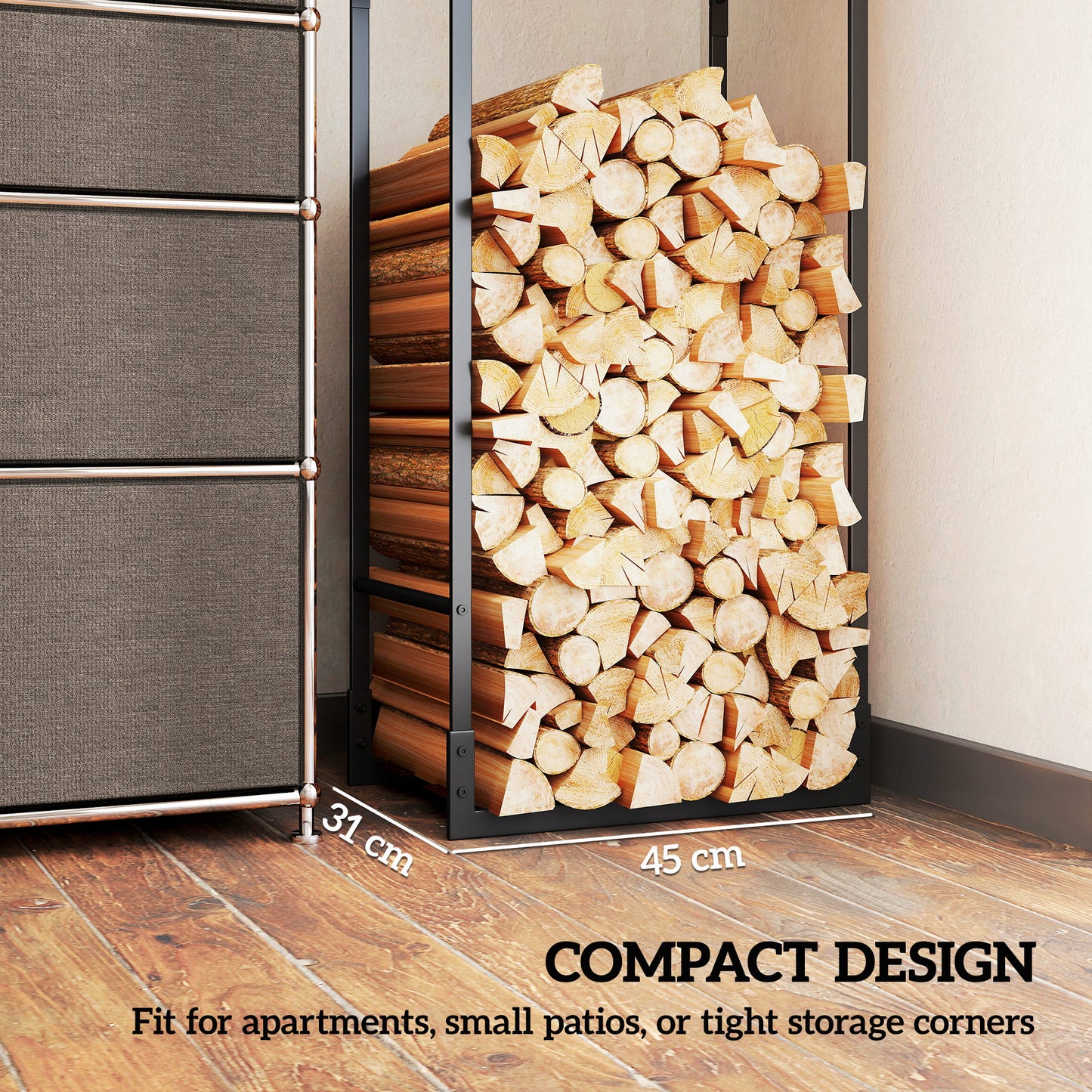 Outsunny Metal Firewood Log Holder, Heavy Duty Rack with Adjustable Shelf for Indoor/Outdoor, 45x31x170 cm, Black