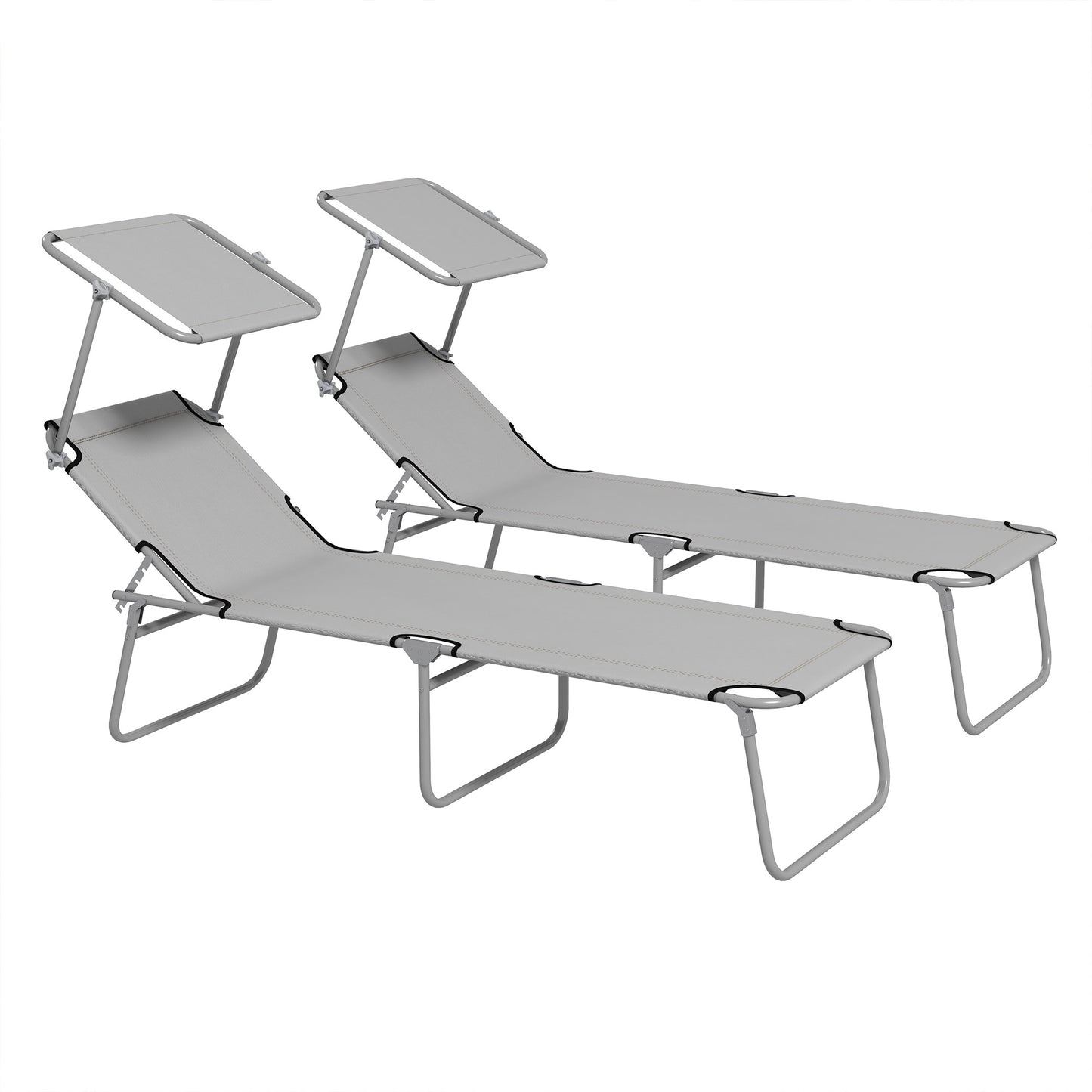 Outsunny 2-Piece Adjustable Folding Sun Lounger Set - Light Grey