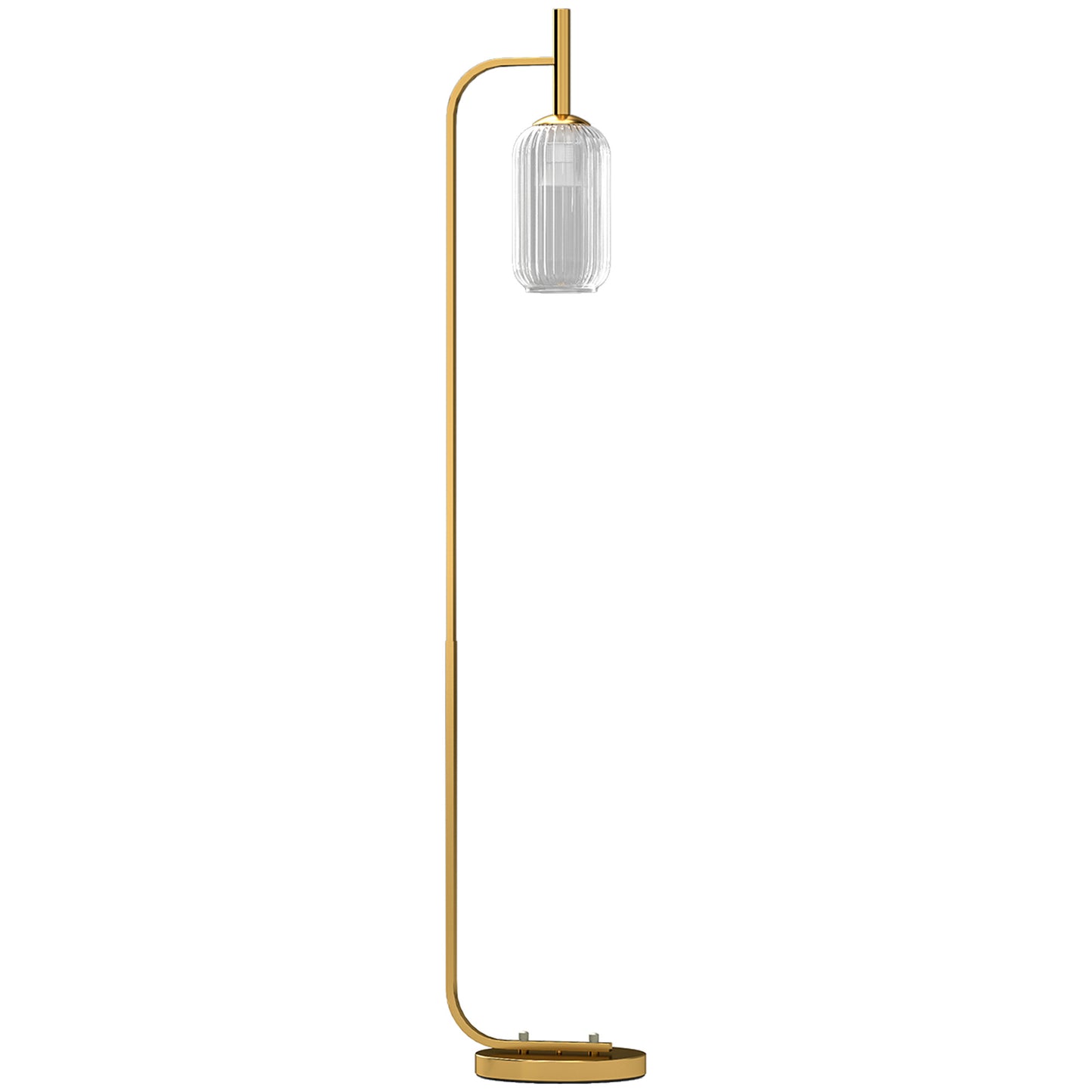 HOMCOM LED Floor Lamp with Glass Shade, Modern Standing Lamp with Foot Switch, Adjustable Brightness 2700K for Bedroom, Gold Tone