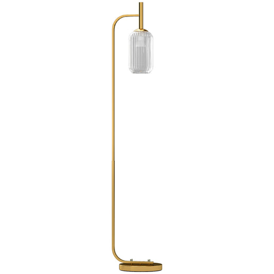 HOMCOM LED Floor Lamp with Glass Shade, Modern Standing Lamp with Foot Switch, Adjustable Brightness 2700K for Bedroom, Gold Tone