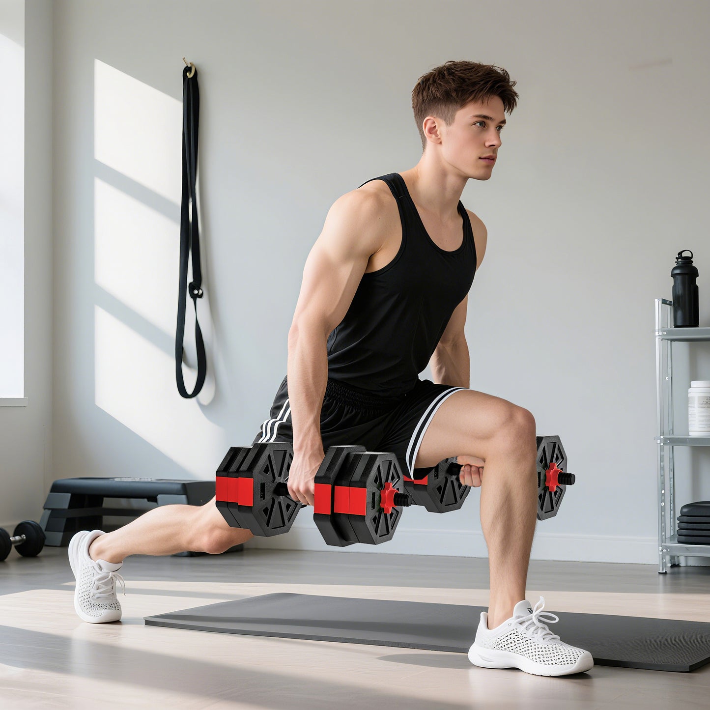 SPORTNOW 4-in-1 Adjustable Weight Set, Use as Kettlebell, Barbell, Dumbbell, Push-Up Stand, 20kg Home Gym Training, Red