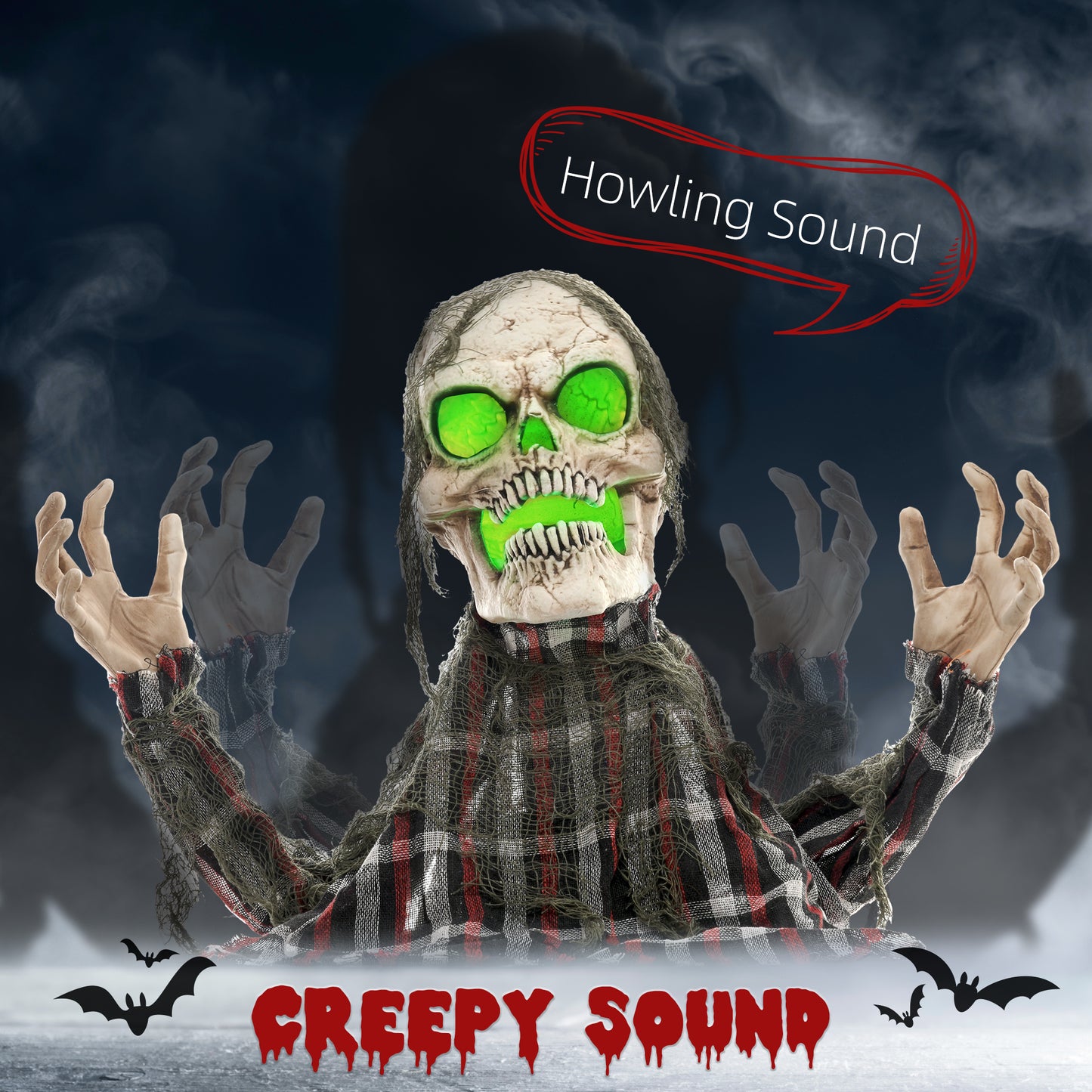 HOMCOM 70cm Groundbreaker Skeleton Halloween Animatronic with Sound, Lights, and Effects