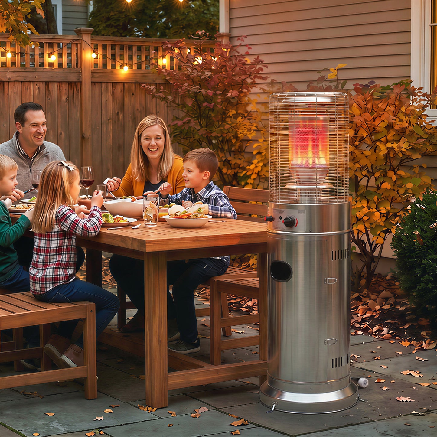 Outsunny Gas Patio Heater, 13 kW Stainless Steel Portable Propane Outdoor Heater with Pulse Ignition, Tip-over Protection, Silver