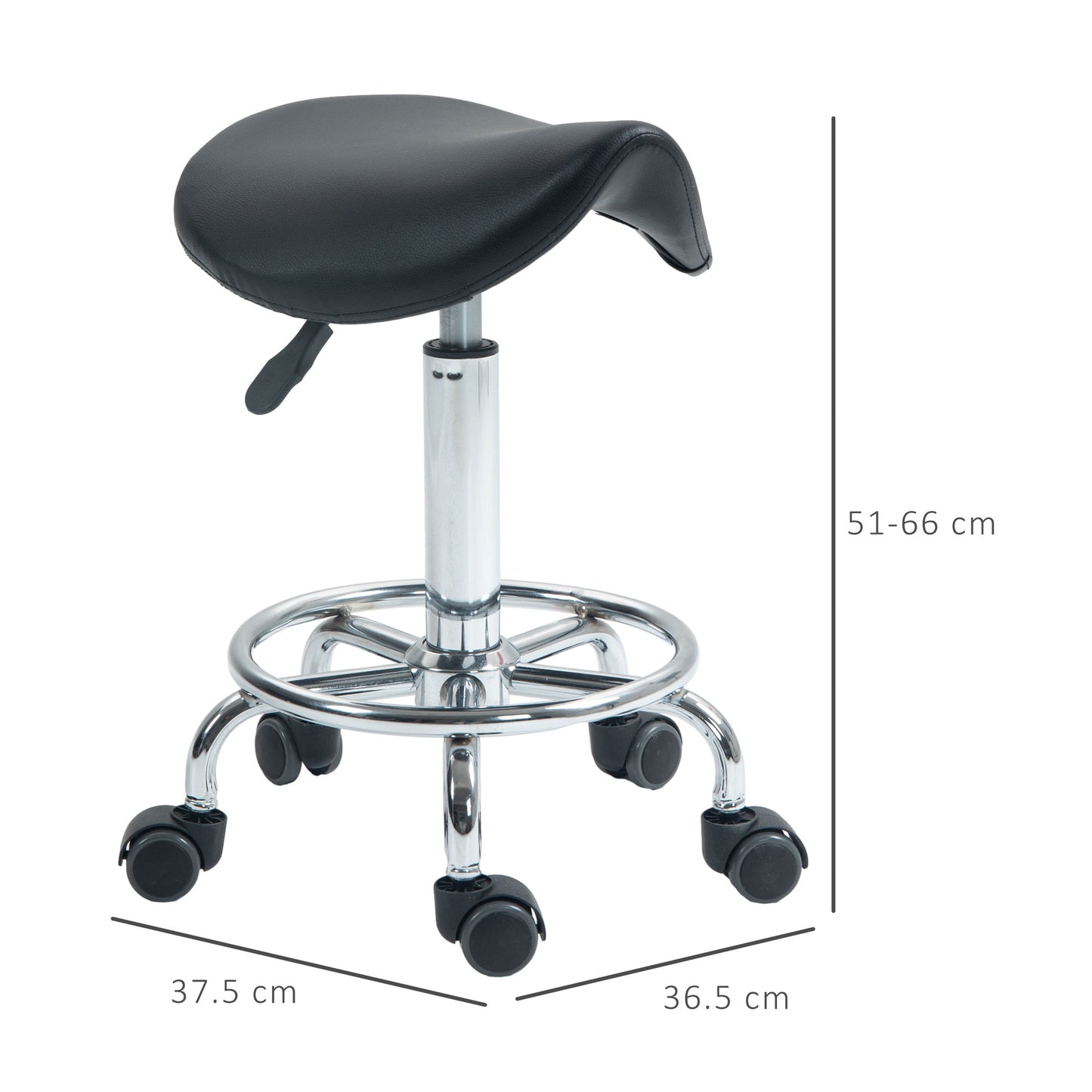 HOMCOM Salon Saddle Stool Rolling Saddle Chair for Massage Spa Clinic Beauty Hairdressing and Tattoo Black