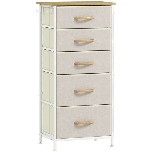 HOMCOM Chest of Five Fabric Drawers - Beige