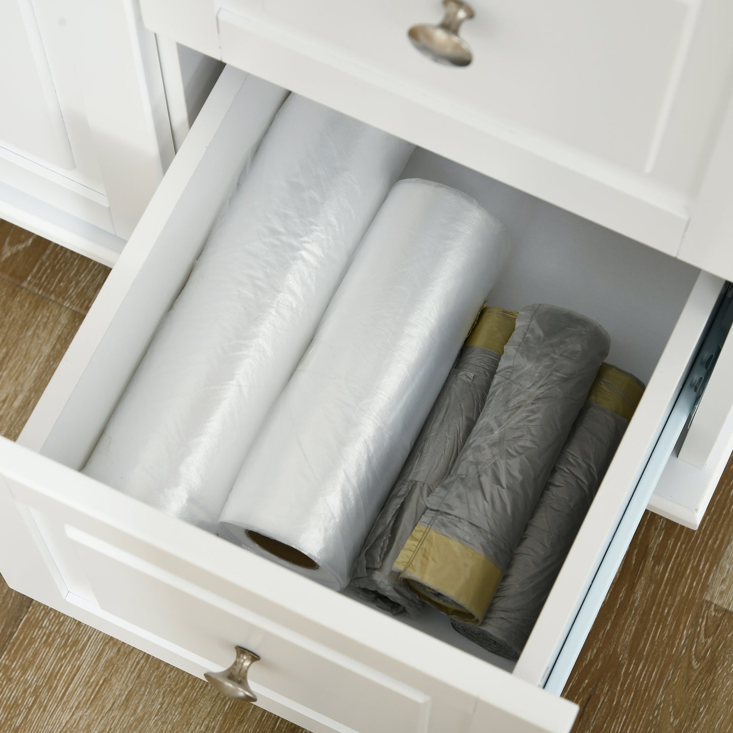 HOMCOM Kitchen Island, Drop Leaf, Wheels, 3 Drawers, Spice & Towel Rack, Rubber Wood Top, Storage Cart, White