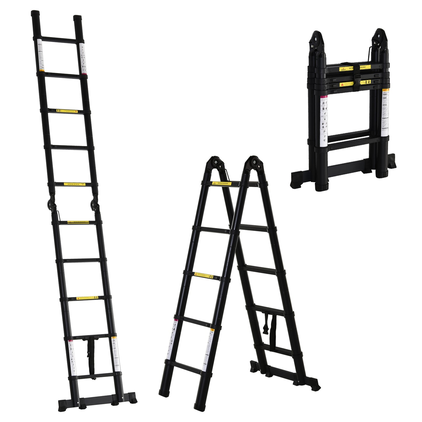 DURHAND 3.2m Telescopic Ladder with Anti-slip Pedals Black