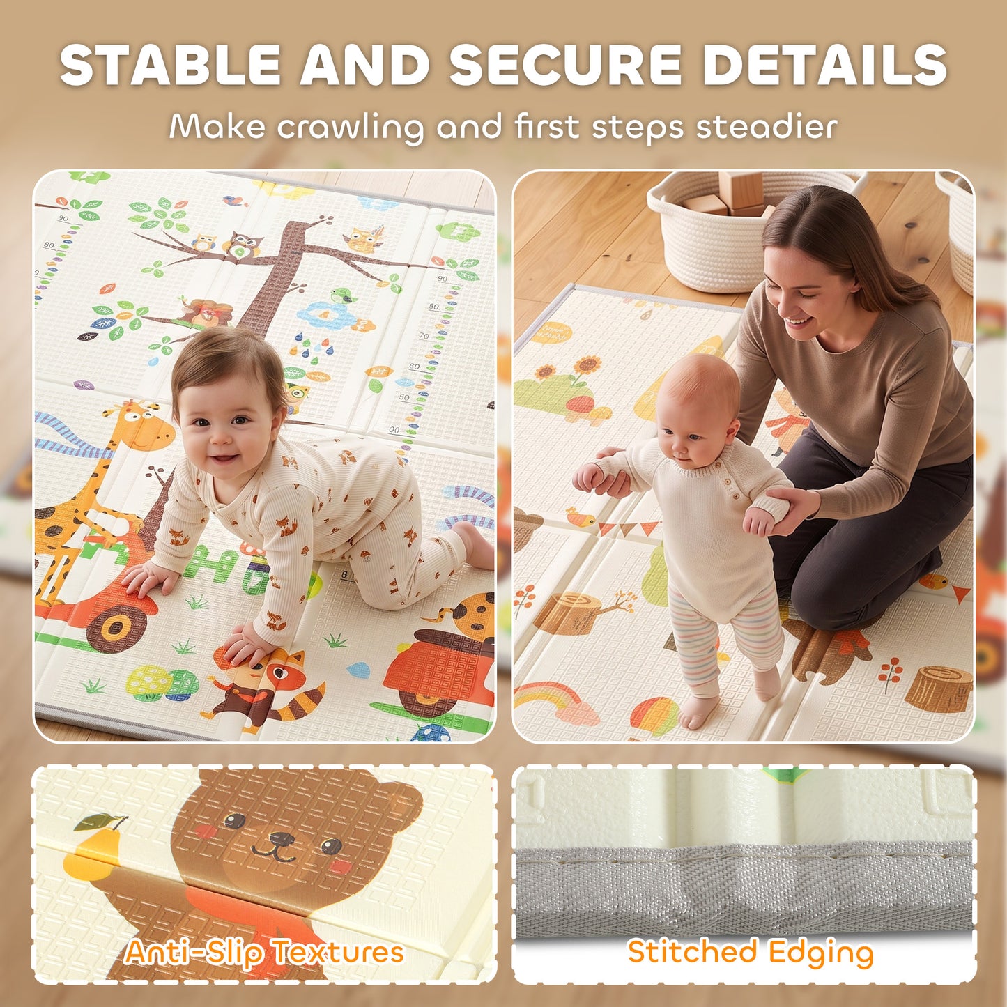 AIYAPLAY Foldable Reversible Baby Play Mat 200 x 180 cm, Waterproof, Non-Slip for Crawling and Learning, Tree & Forest Theme