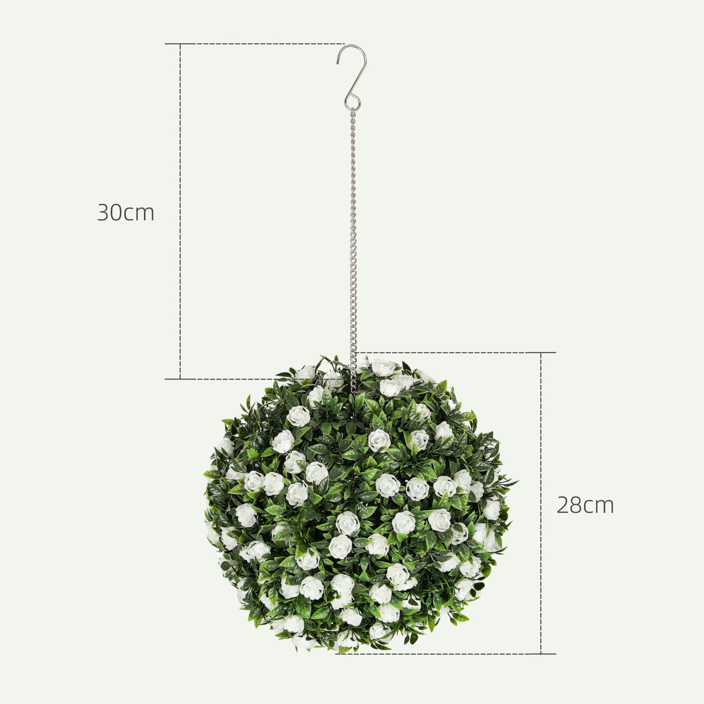 HOMCOM Set of 2 Artificial Plants, UV-Protected Topiary Rose Balls, 28cm, White