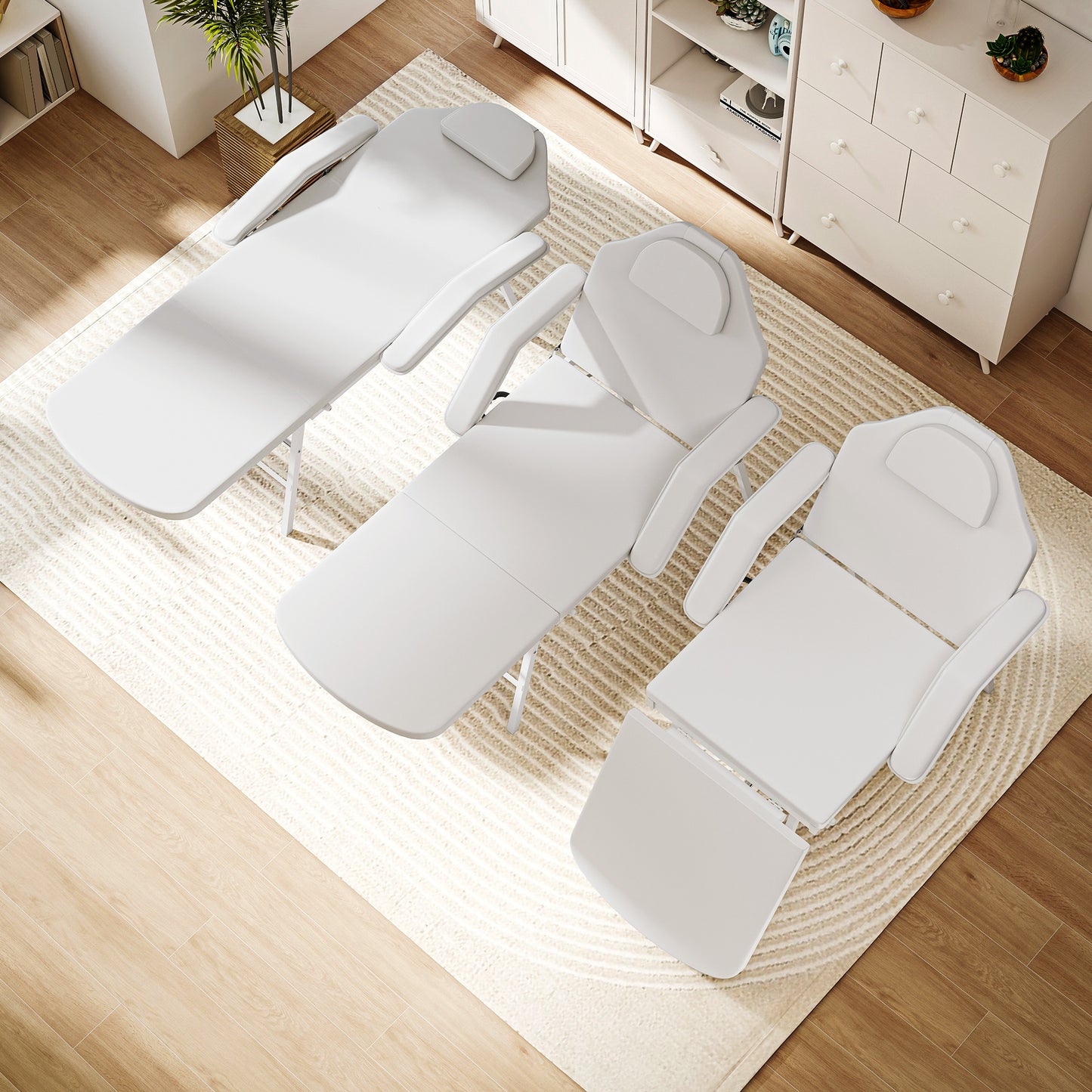 HOMCOM Portable 3-Section Foldable Massage Table, Adjustable Beauty Bed with Face Hole, Removable Headrest & Armrests for Spa, Lash, Tattoo, White