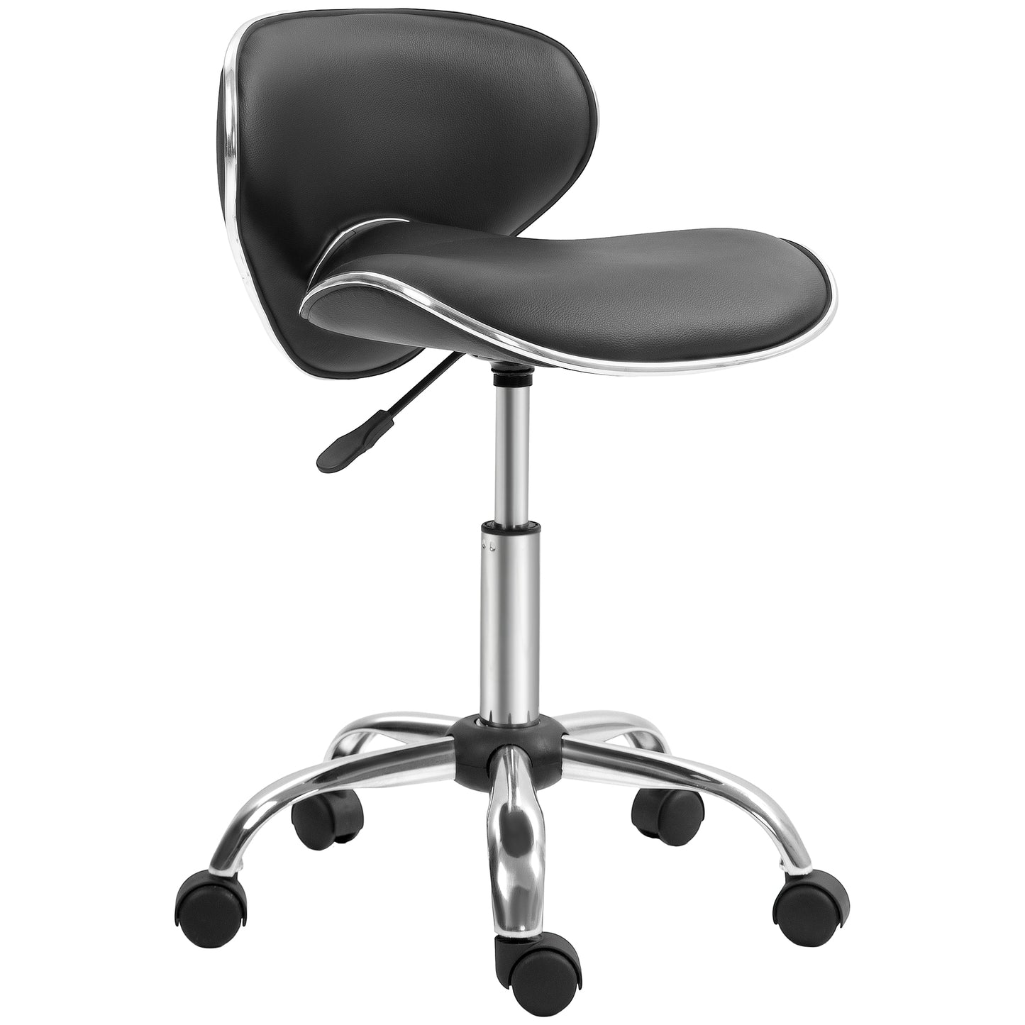 HOMCOM Faux Leather Curved Salon Stool, with Wheels - Black/White