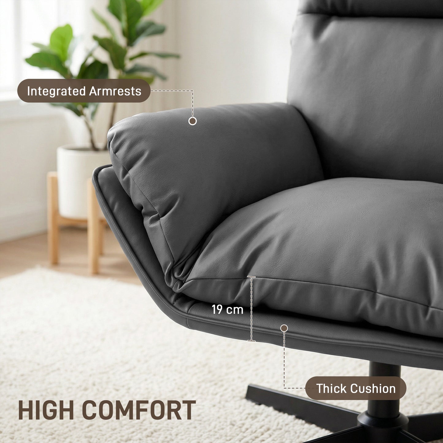 HOMCOM Accent Chair with 360° Swivel Armchair for Living Room with Padded Cushion Dark Brown
