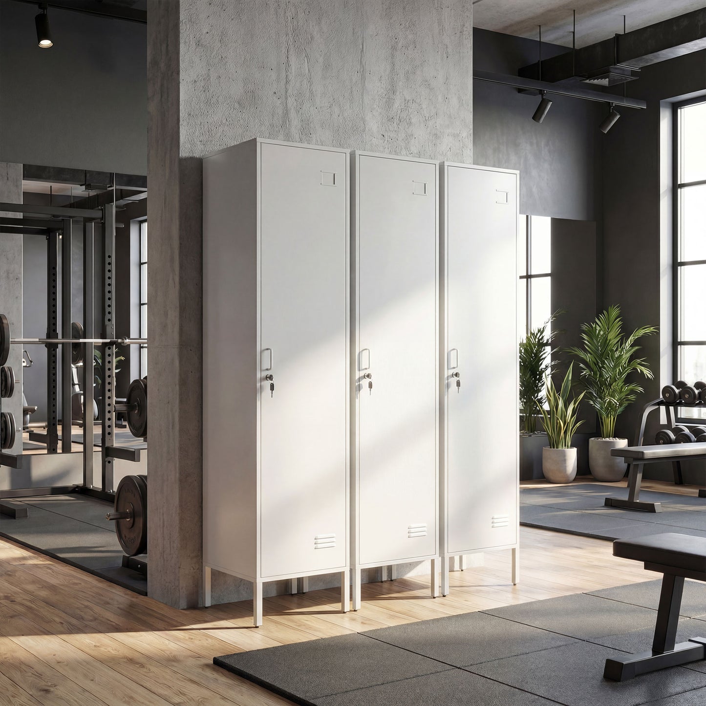 HOMCOM Metal Locker Cabinet with Hanging Rod, Lock and Key, Single Locker Storage Cabinet with Shelf, White