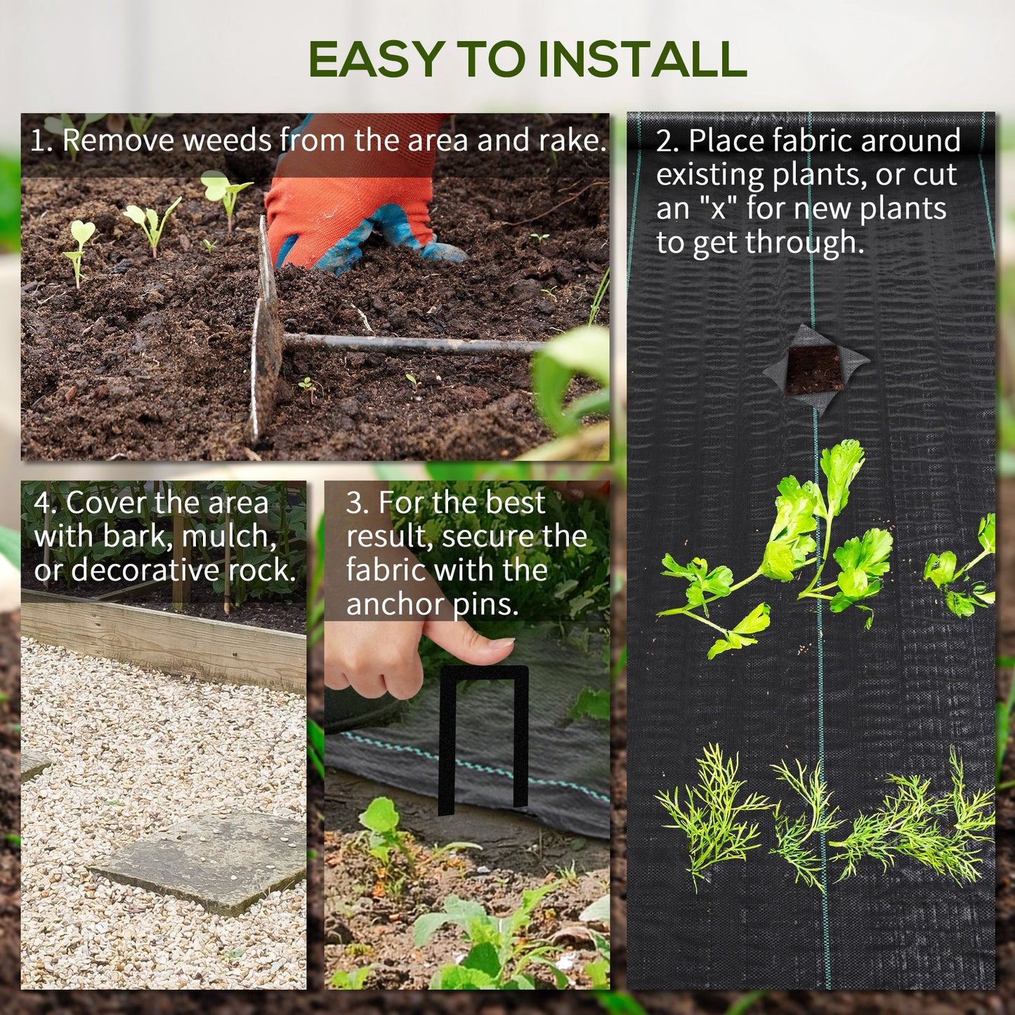 Outsunny Weed Membrane, Heavy Duty Weed Control Membrane 1 x 2m, for Landscaping Driveway Gravel Artificial Grass Lawn Underlay, Black