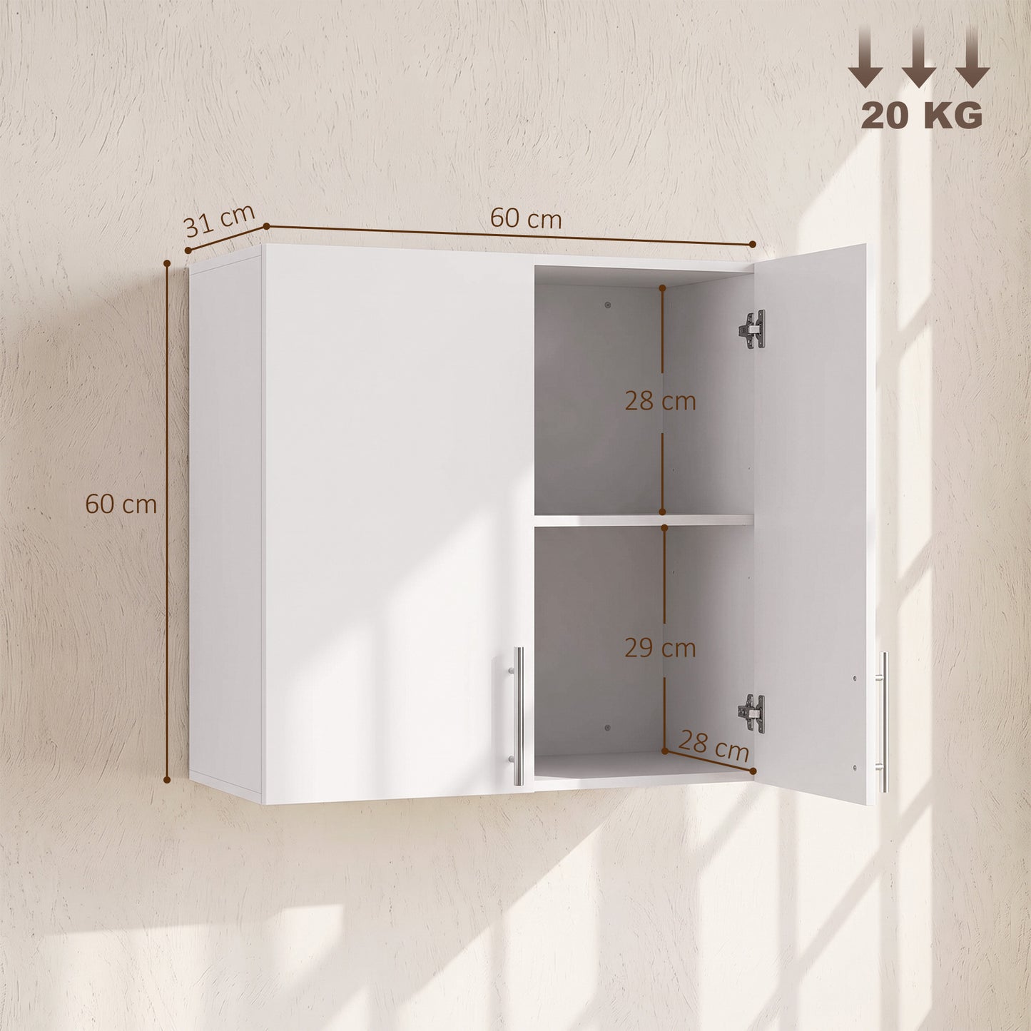 HOMCOM Bathroom Wall Cabinet, Wall-Mounted Bathroom Storage Cabinet with 2 Doors, Adjustable Shelf for Kitchen, White