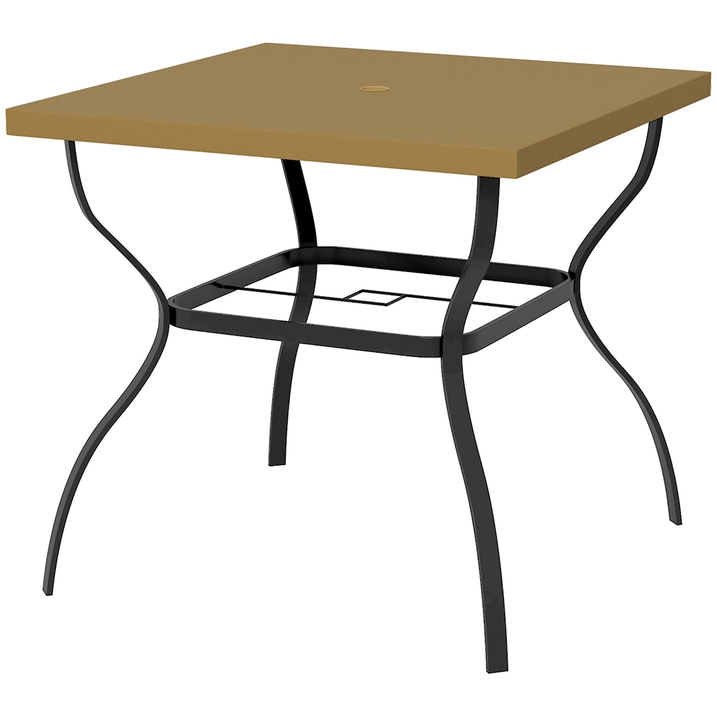 Outsunny Four-Seater Steel Garden Table, with Parasol Hole - Brown/Black