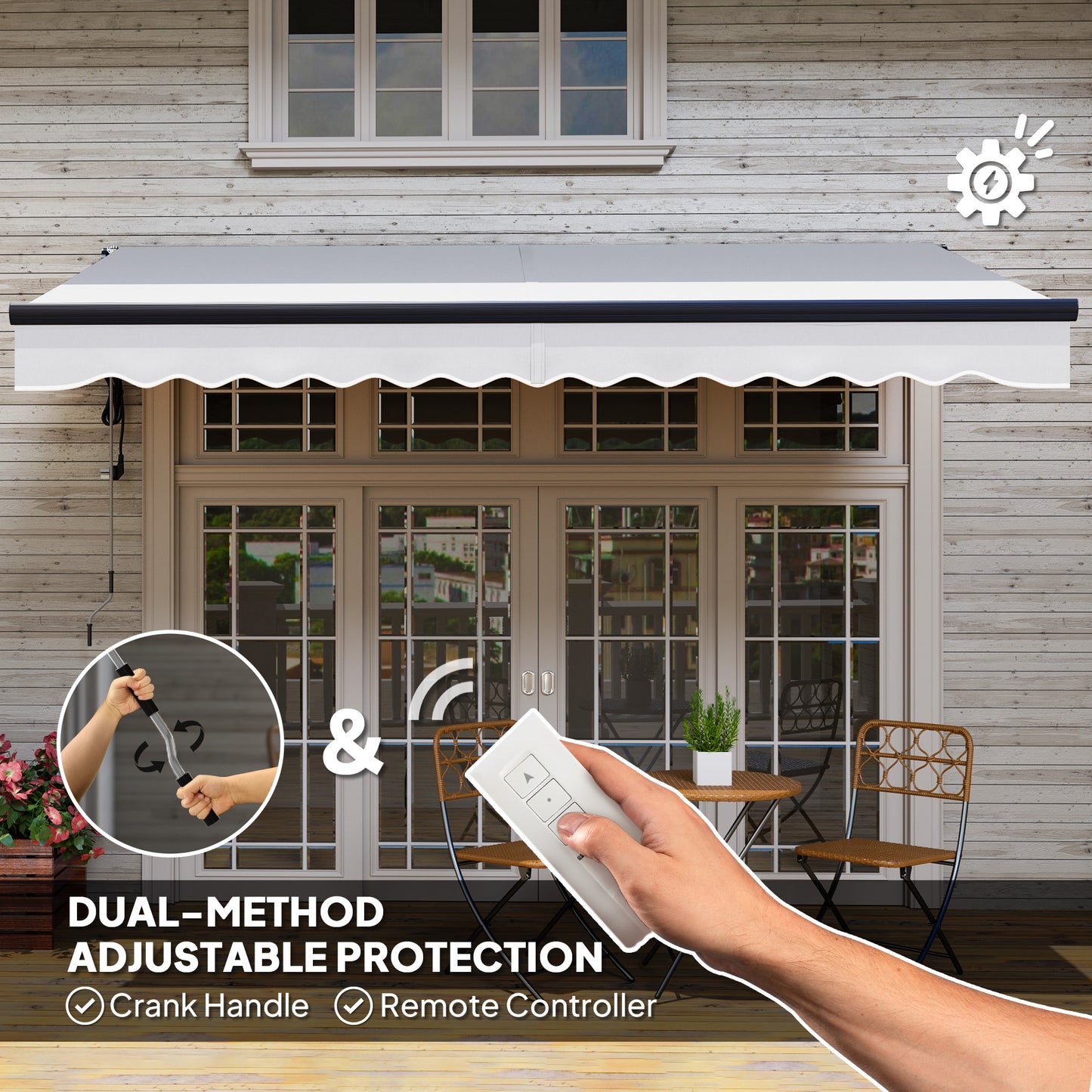Outsunny Electric Retractable Awning with Remote, Aluminium Frame, UV30+ Sun Shade for Garden Patio, 3.5 x 3m, Light Grey
