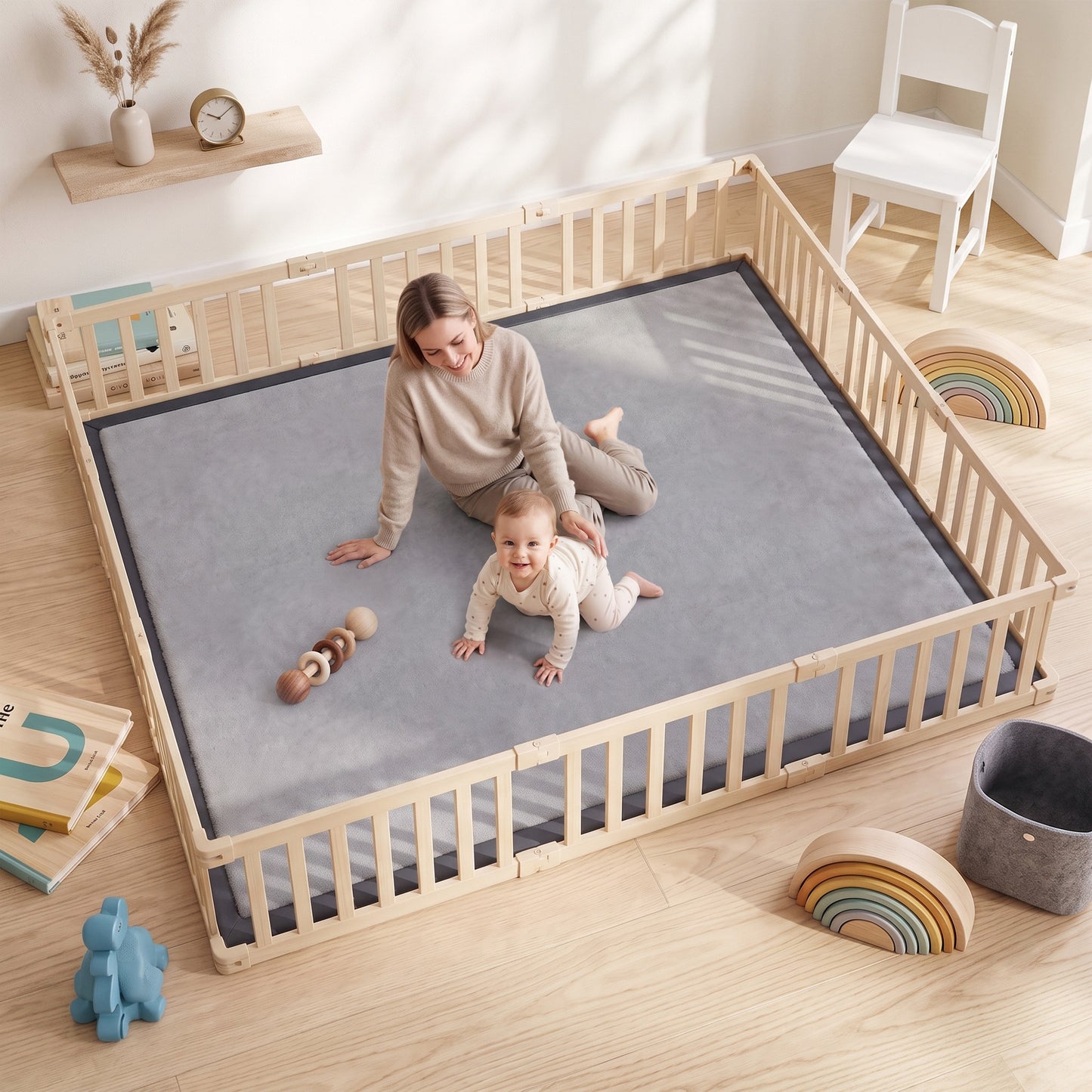AIYAPLAY Baby Play Mat, 3CM Thick Foam Playmat Rug, Soft Flannel, Non-Slip, Water Resistant, Easy Care, 180 x 150 cm, Dark Grey