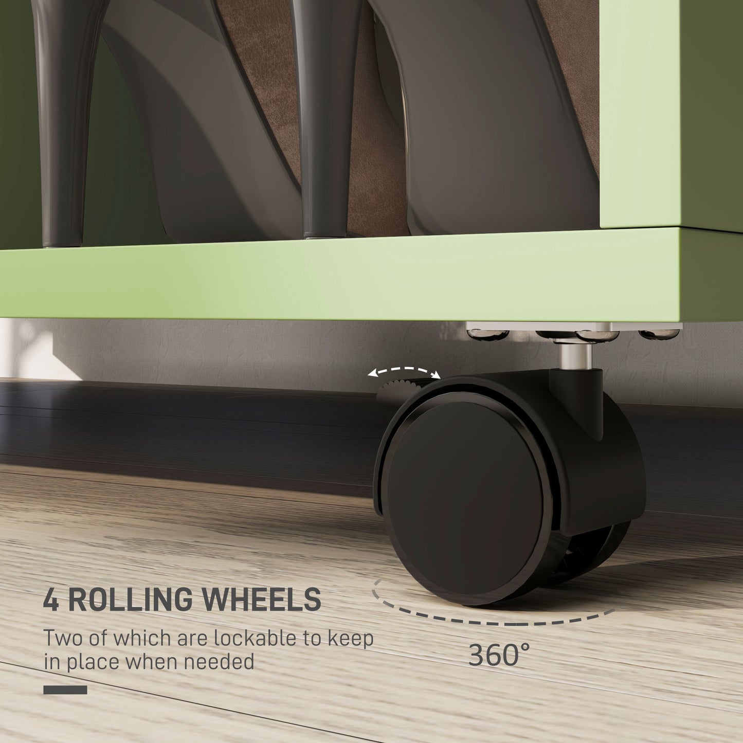 HOMCOM Wardrobe on Wheels with Clothes Rail, Storage Shelves, Mobile Garment Rack for Bedroom, Hallway, Cloakroom, Green