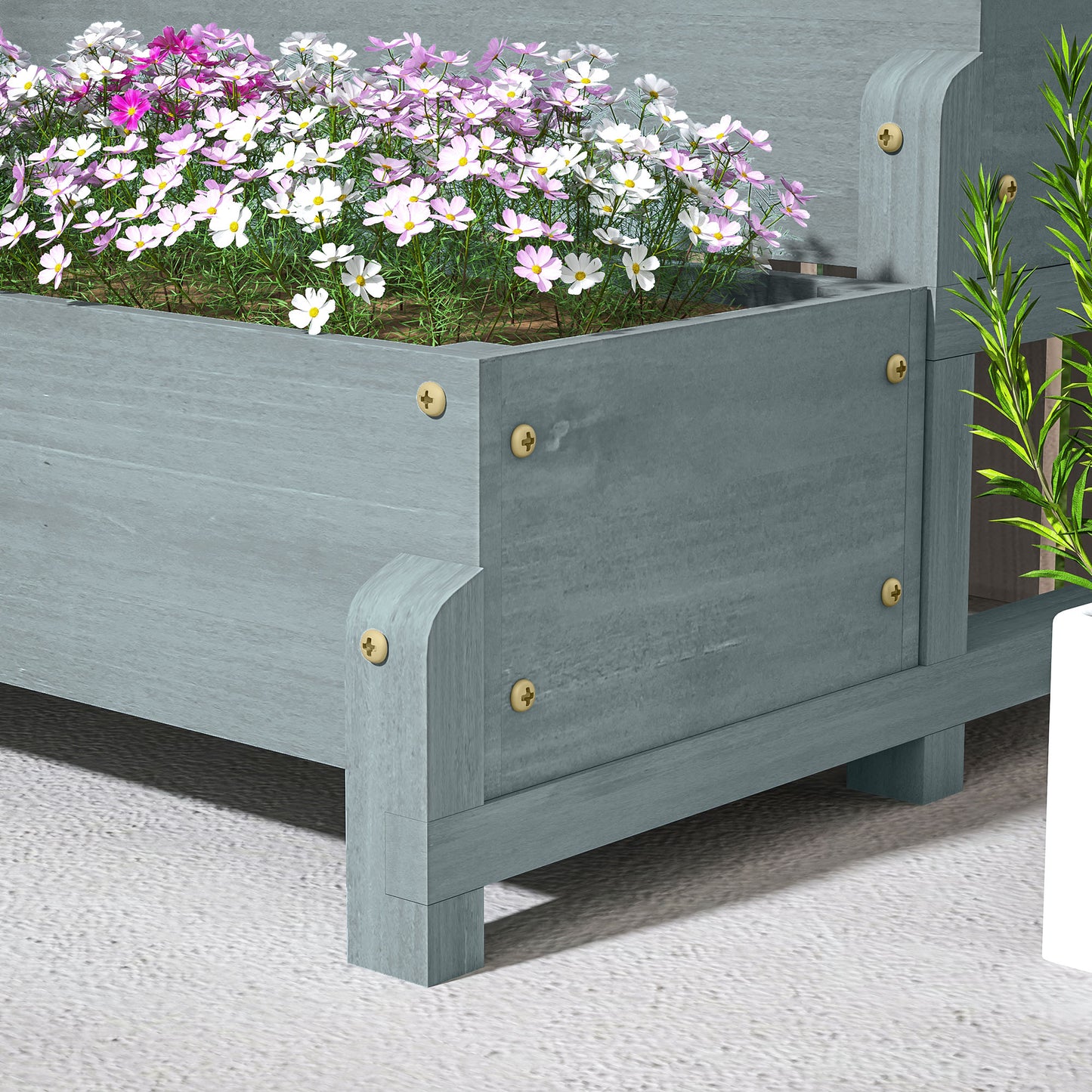 Outsunny Raised Garden Bed with Trellis, Wooden Elevated Planter Box, Drainage Holes, for Plants, Fruits, Vegetables, Flowers, Grey