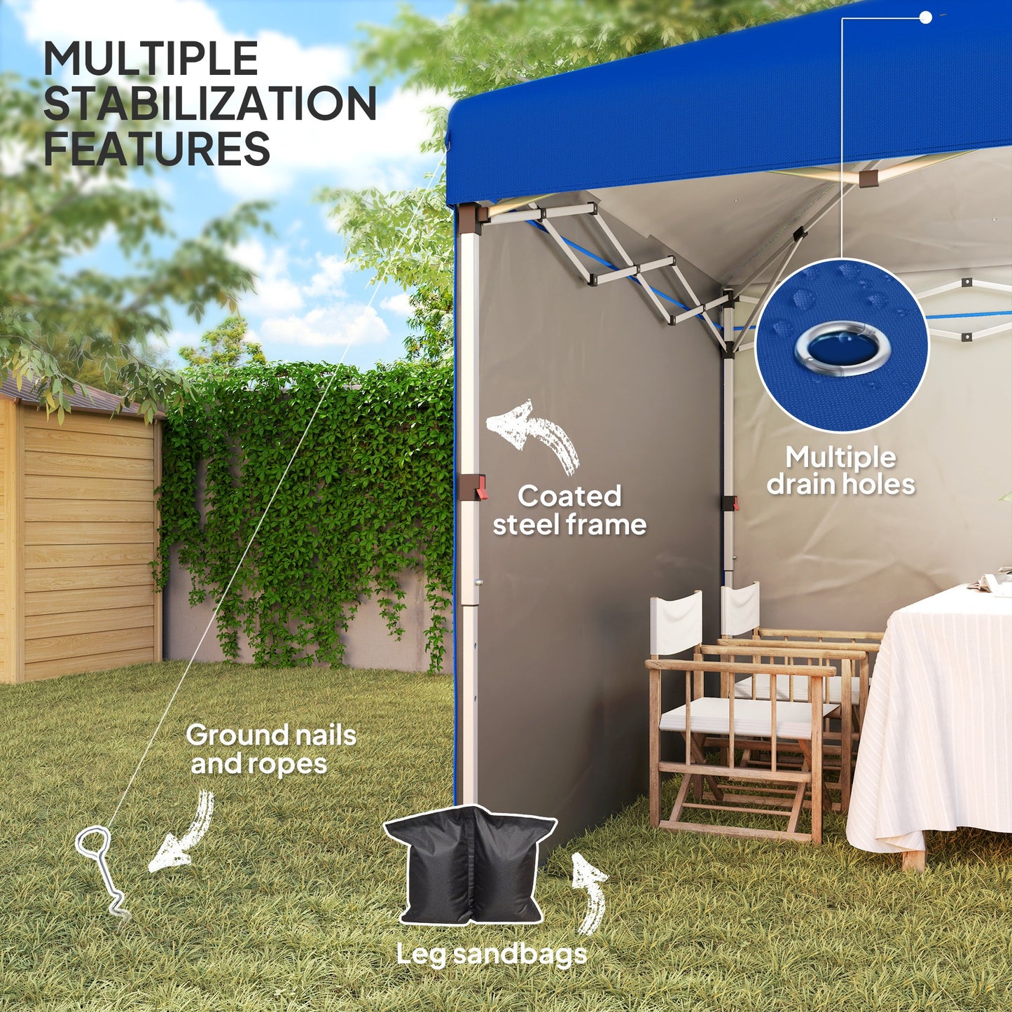 Outsunny Pop Up Gazebo 3x3m, UPF 30+, 2 Sidewalls, Leg Bags & Wheeled Bag, Height Adjustable Party Tent for Garden/Patio, Blue