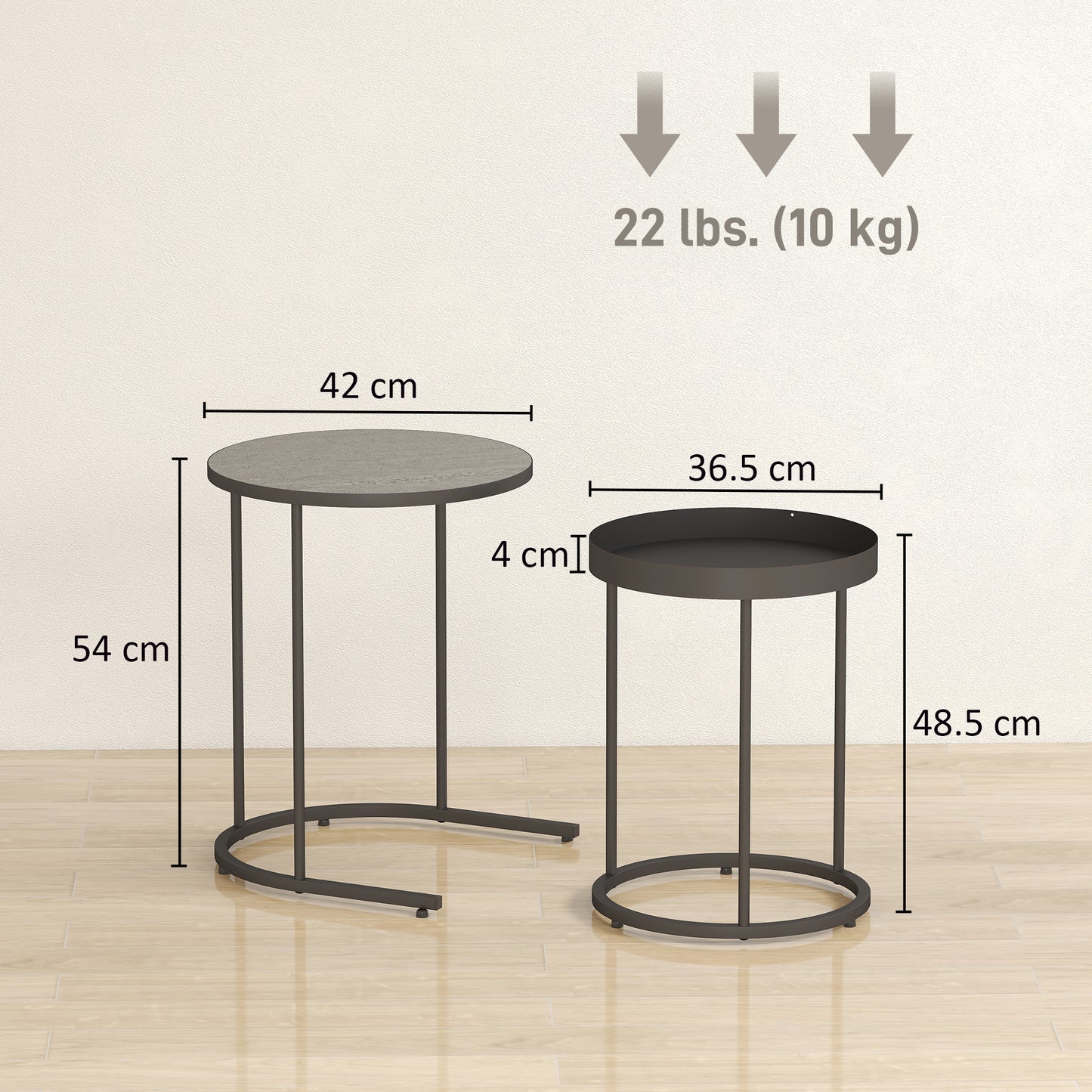 HOMCOM Round Nesting Side Table Set of 2 - Grey