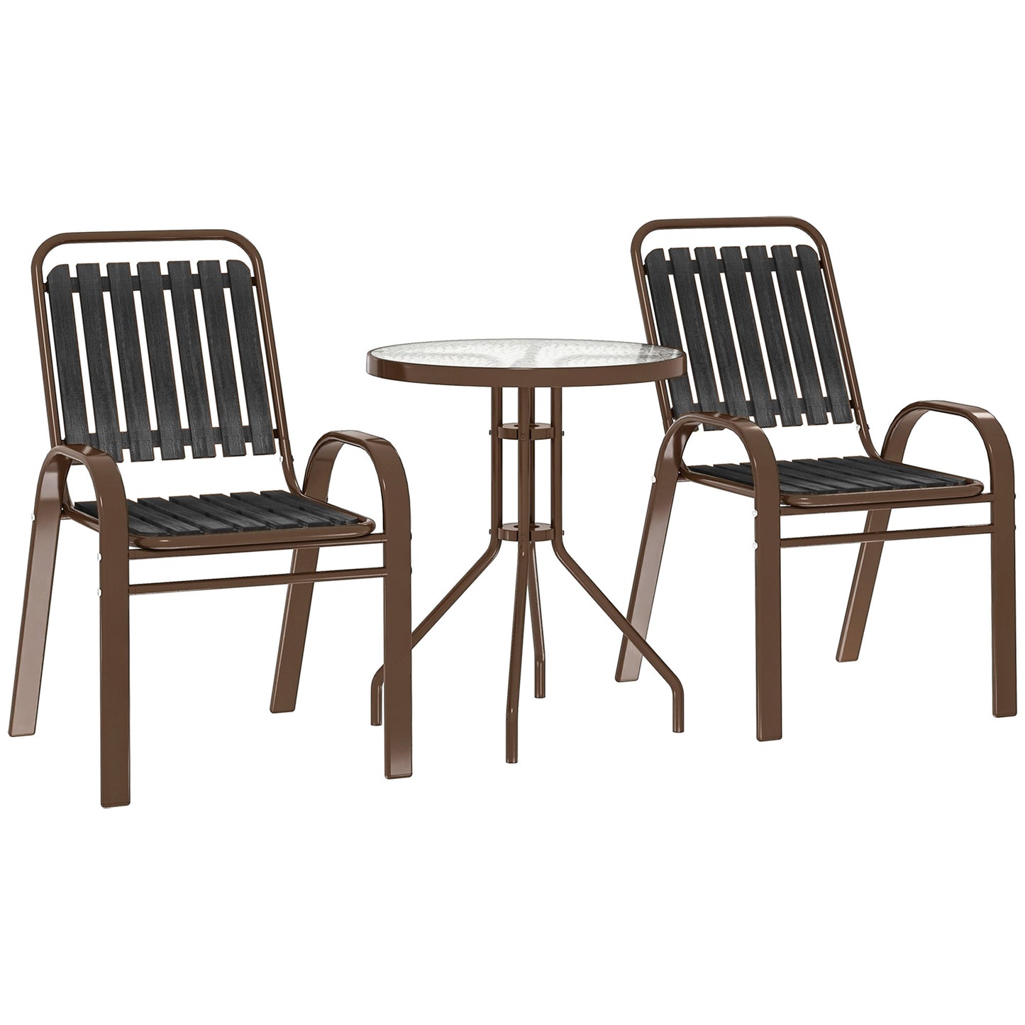 Outsunny 3 Pieces Patio Bistro Set with Stackable Chairs, Tempered Glass Table, for Outdoor, Balcony, Patio, Garden Charcoal Grey