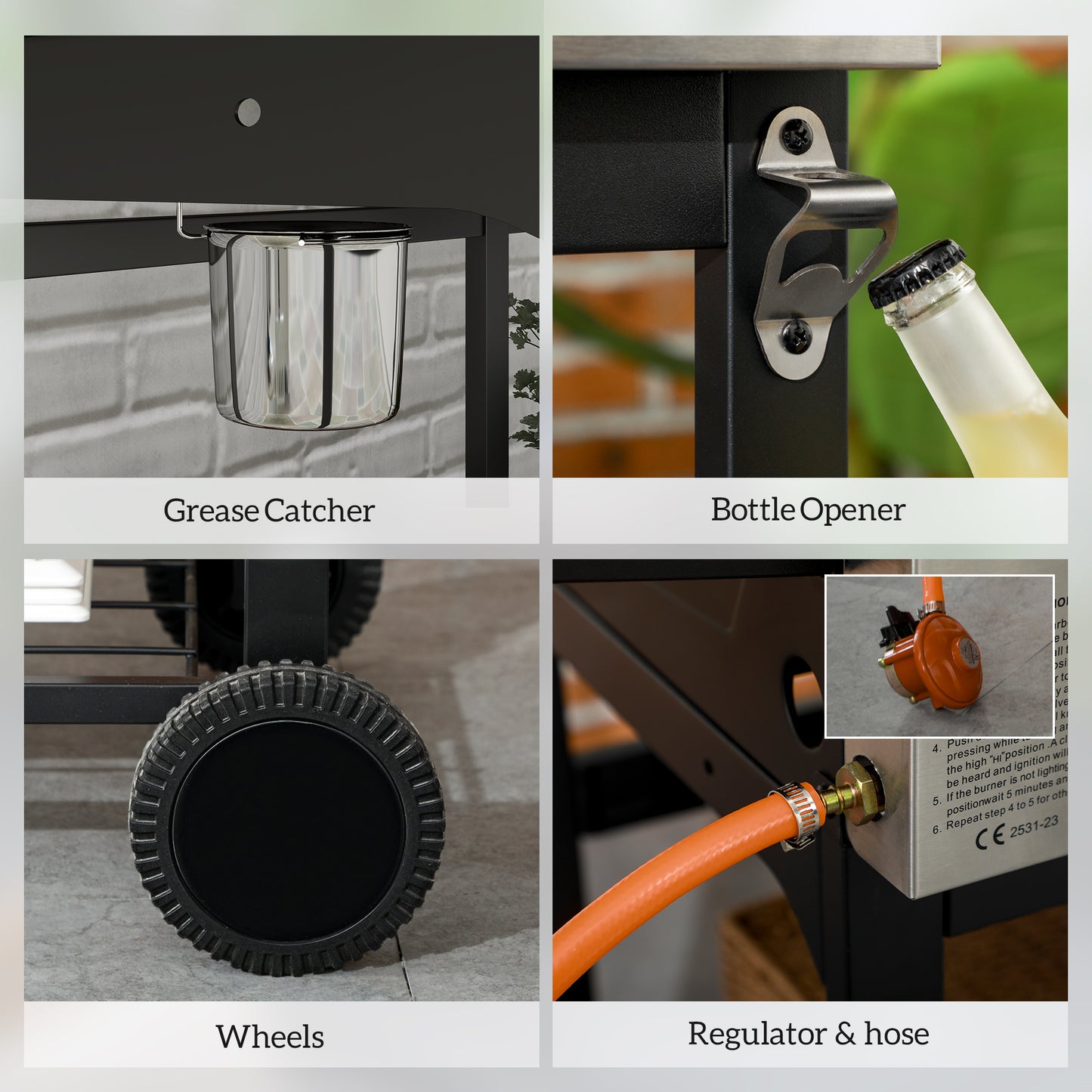 Outsunny Deluxe Duo Gas BBQ, with Grill, Plancha and Side Burner - Black