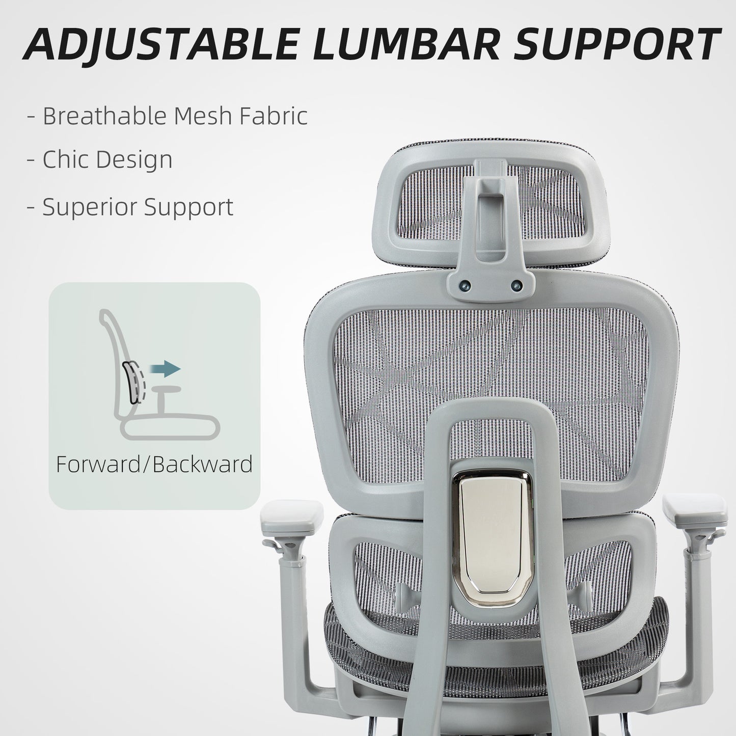 HOMCOM Executive Office Chair with Lumbar Support, Reclining Function, Headrest, Footrest, Grey