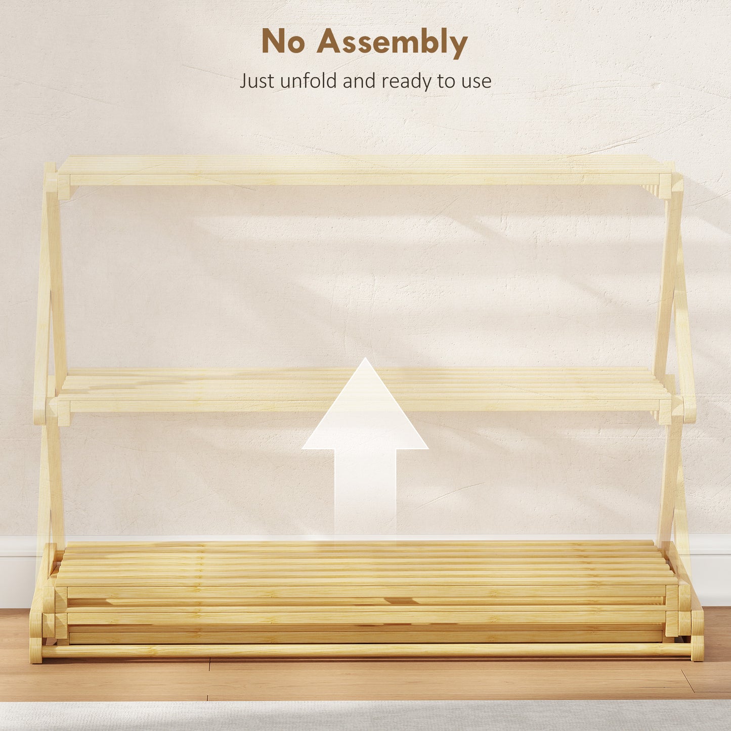 HOMCOM 3-Tier Bamboo Shoe Rack, No Assembly - Natural