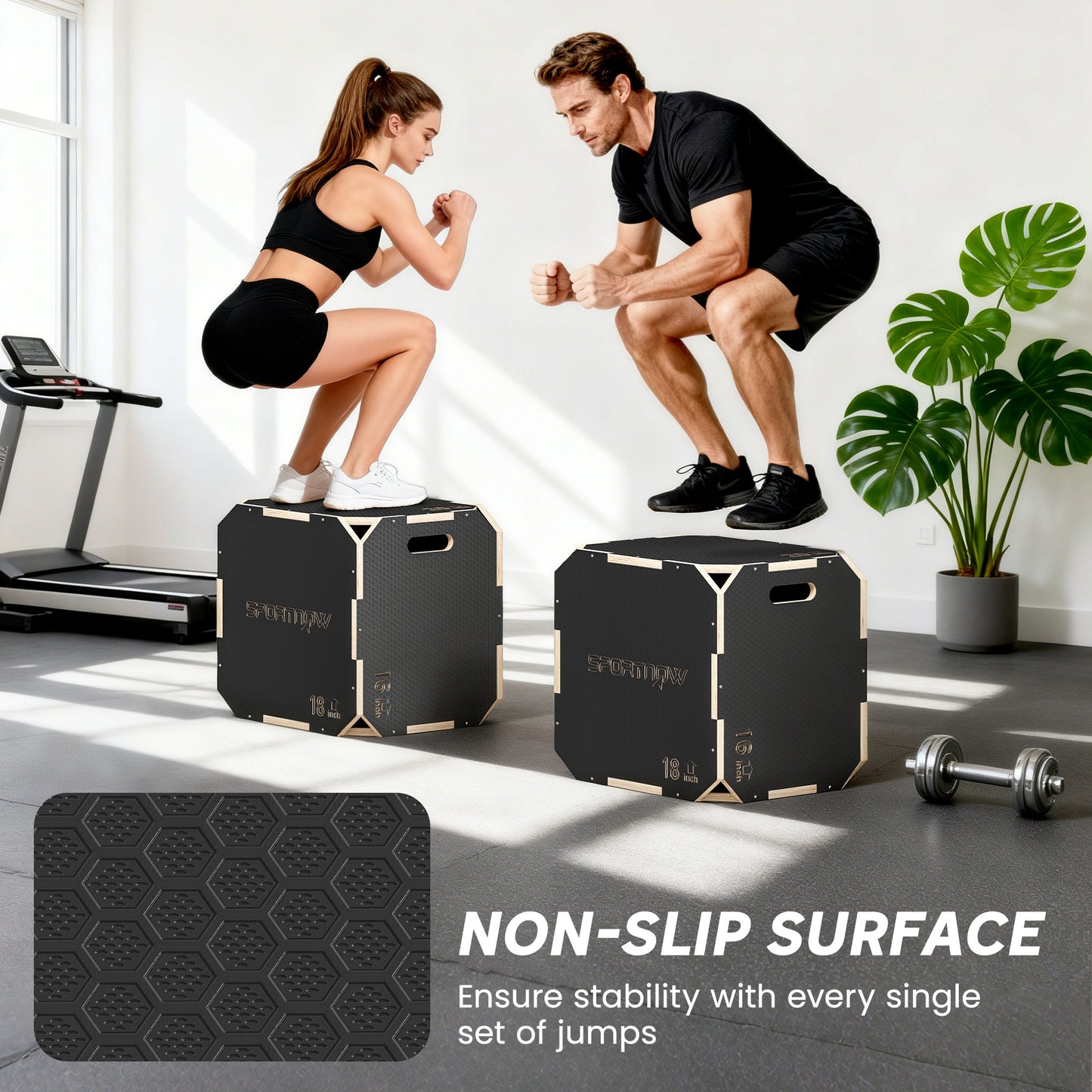 SPORTNOW 3 in 1 Wooden Plyo Box, Non-Slip Jump Box with Handles for Home Gym and Outdoor Workouts, 20" x 18" x 16", Corner-free