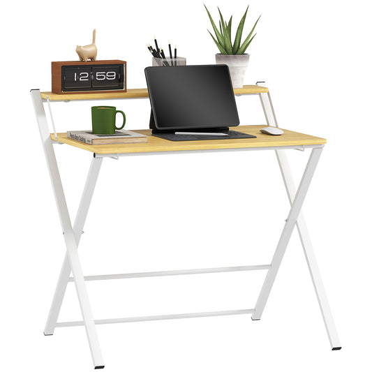 HOMCOM Compact Folding Desk for Small Spaces, Maple Wood-effect