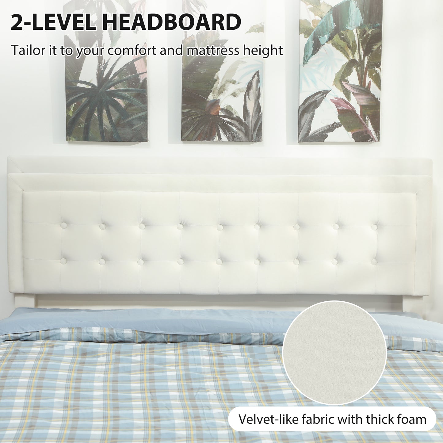HOMCOM King Size Ottoman Bed Frame, with Front Drawer - Cream