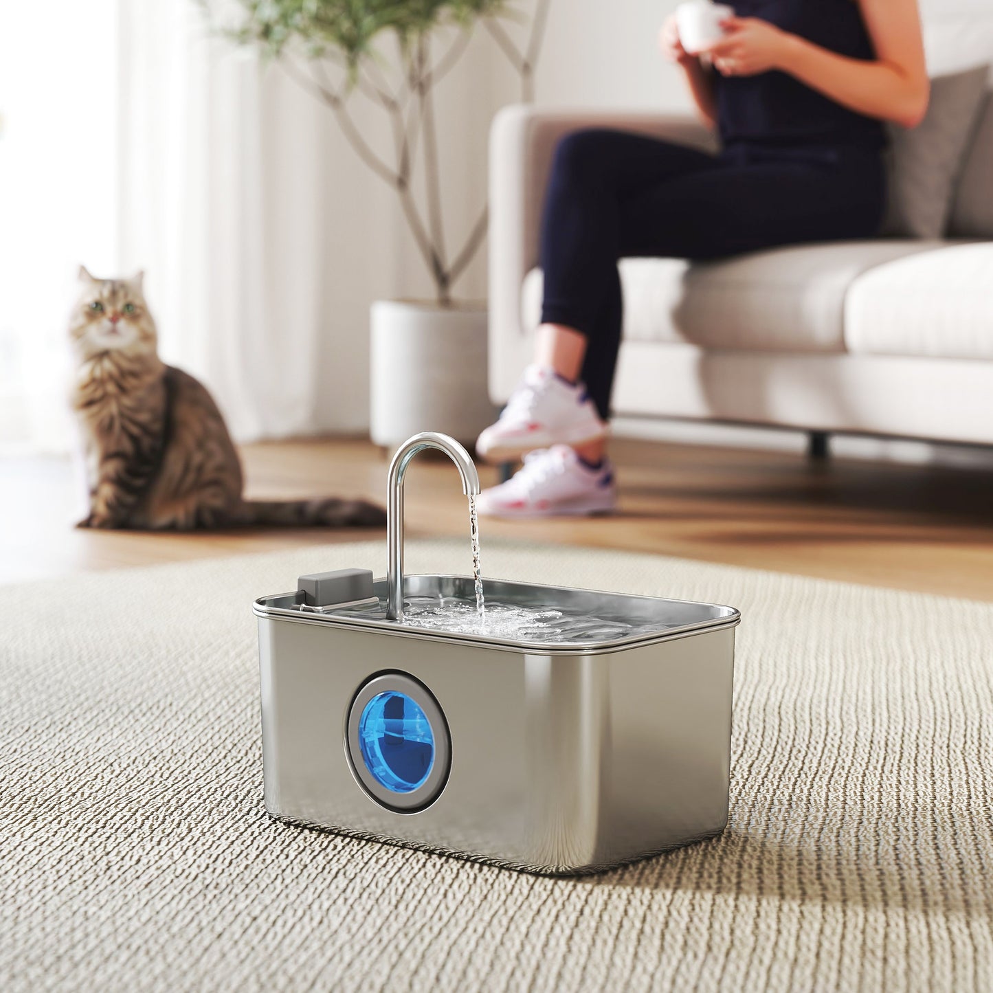 PawHut 3.2L Cat Water Fountain for Drinking, Cat Fountain Stainless Steel with Visible Water-Level Window, Ultra-Silent Pump