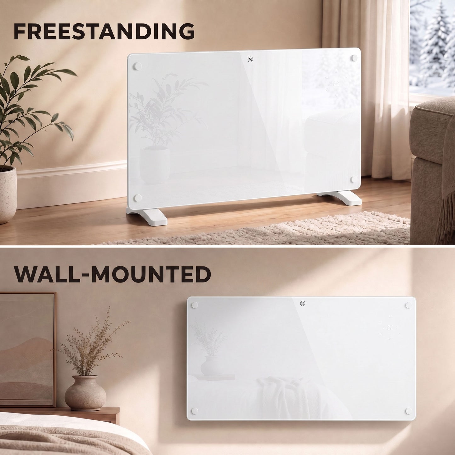 HOMCOM 1500W Smart Panel Heater Wall Mounted & Freestanding, Electric Heater with Weekly Timer, Open Window & Anti-Frost, White