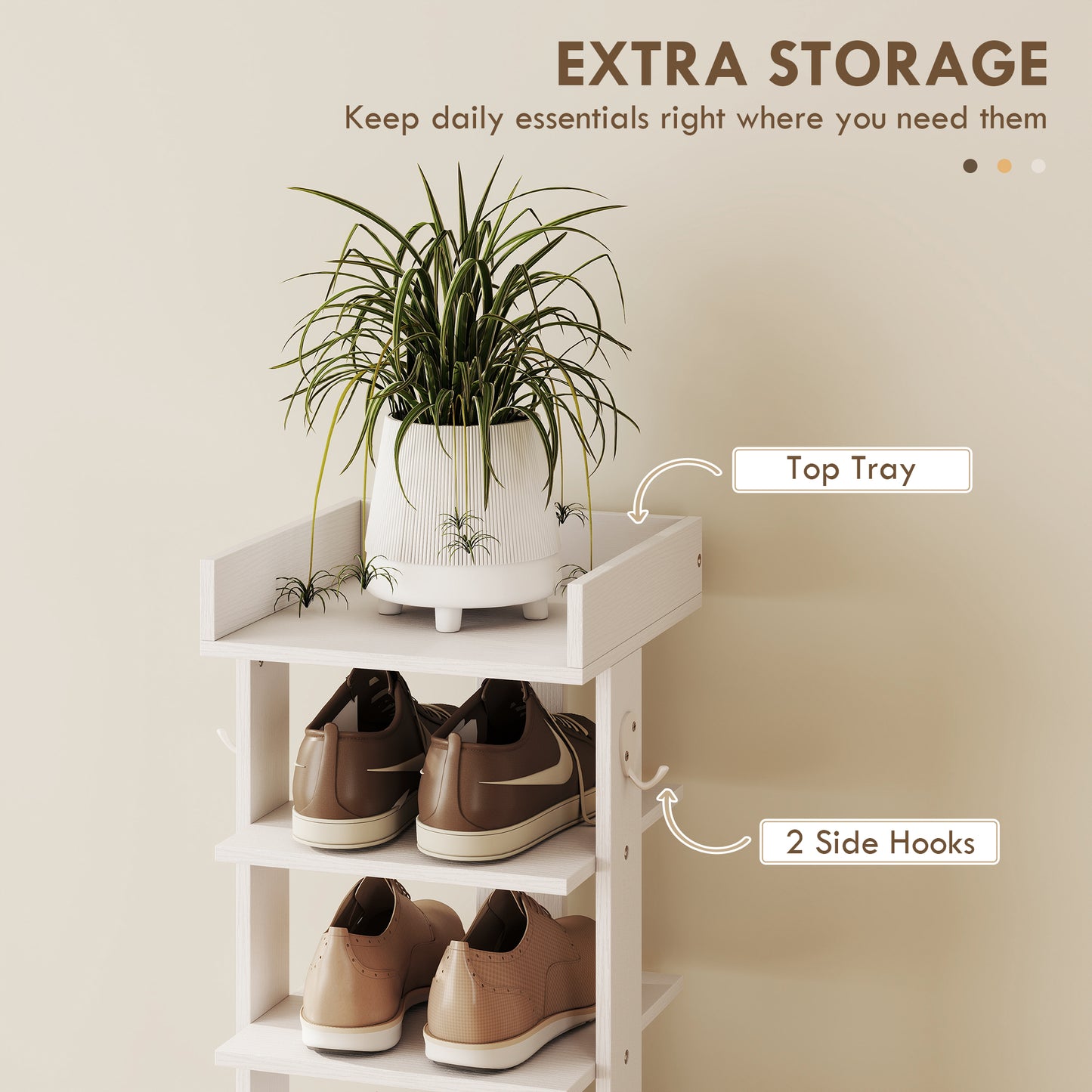 HOMCOM Shoe Rack 9-Tier Shoe Storage Organiser Top Tray Guardrail 2 Hooks 30 x 30 x 128.4 cm White