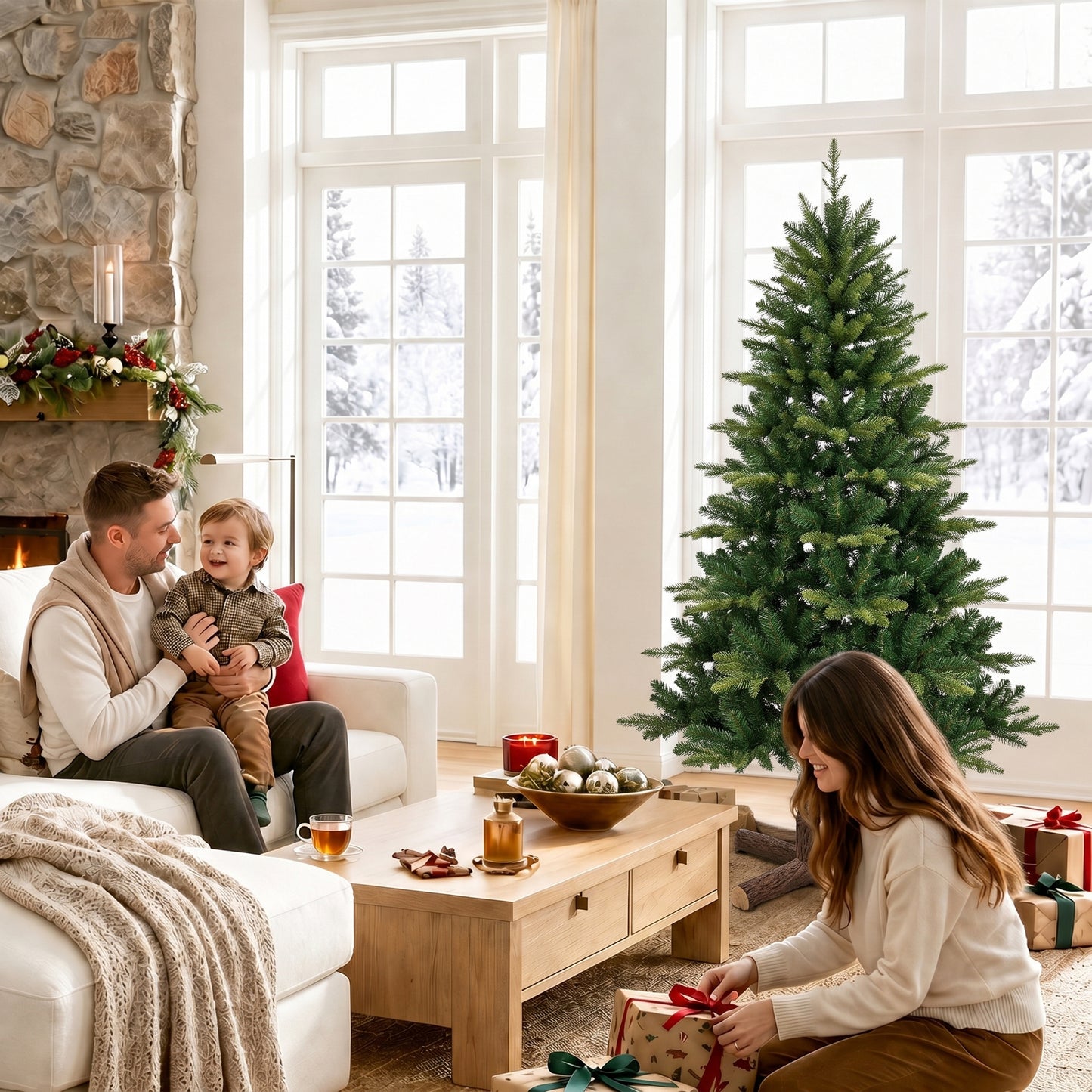 HOMCOM Artificial Christmas Tree, Hinged Xmas Tree with 1620 PE & PVC Branch Tips, 5ft, Green