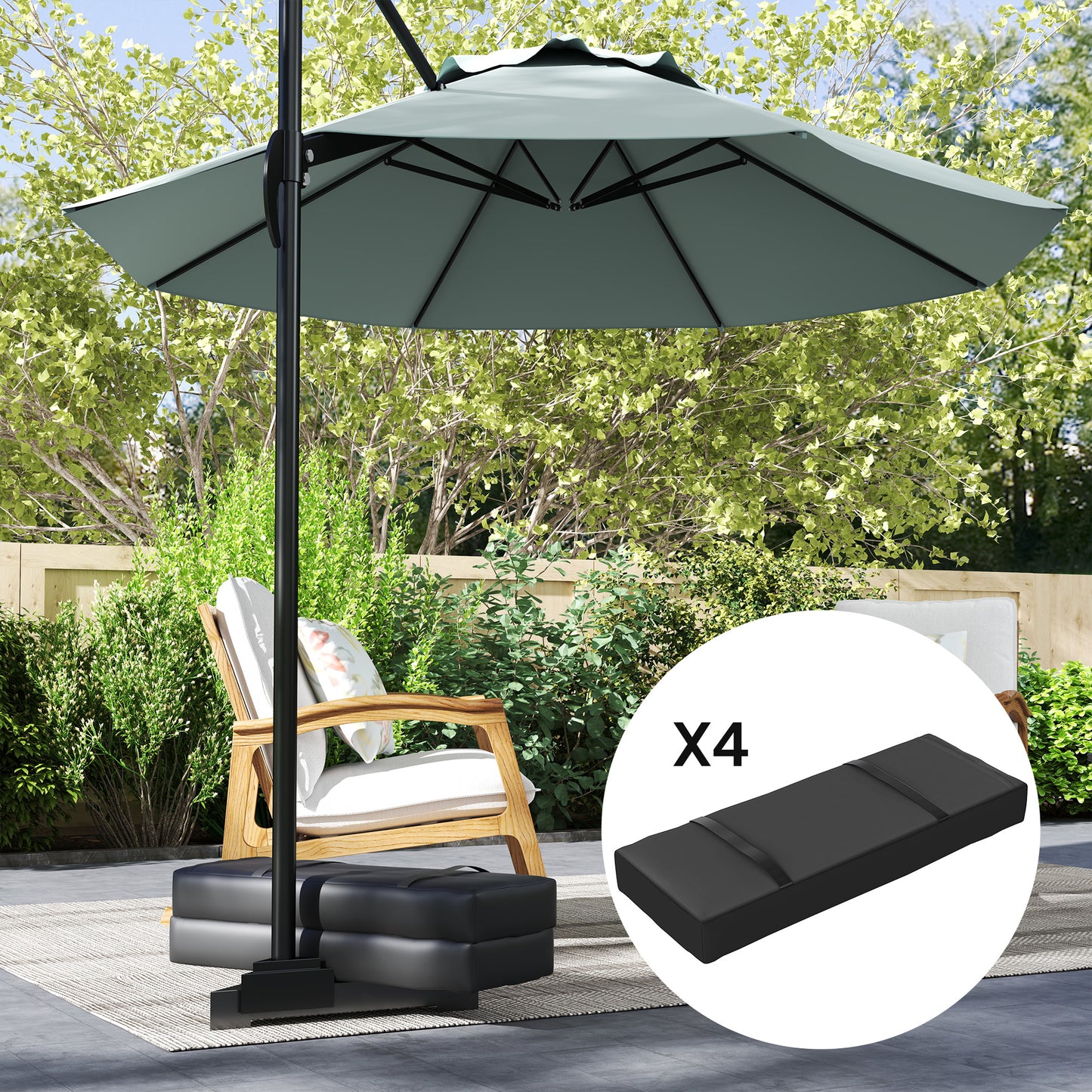 Outsunny Parasol Weights Set of 4, Parasol Base Weights Bags, 25kg Fillable Sandbag Weights with Handles, Cantilever Umbrella Base Weights, Black