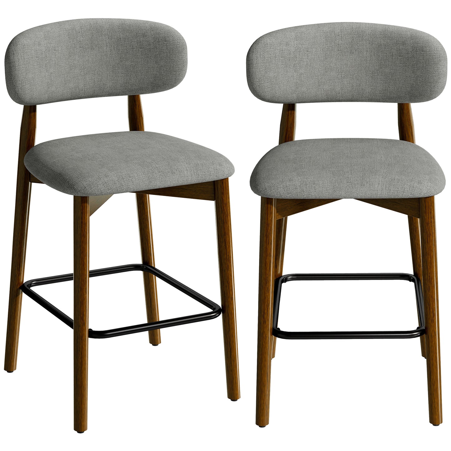 HOMCOM Bar Stools Curved Open Back Padded Seat Footrest Set of 2 for Kitchen Grey