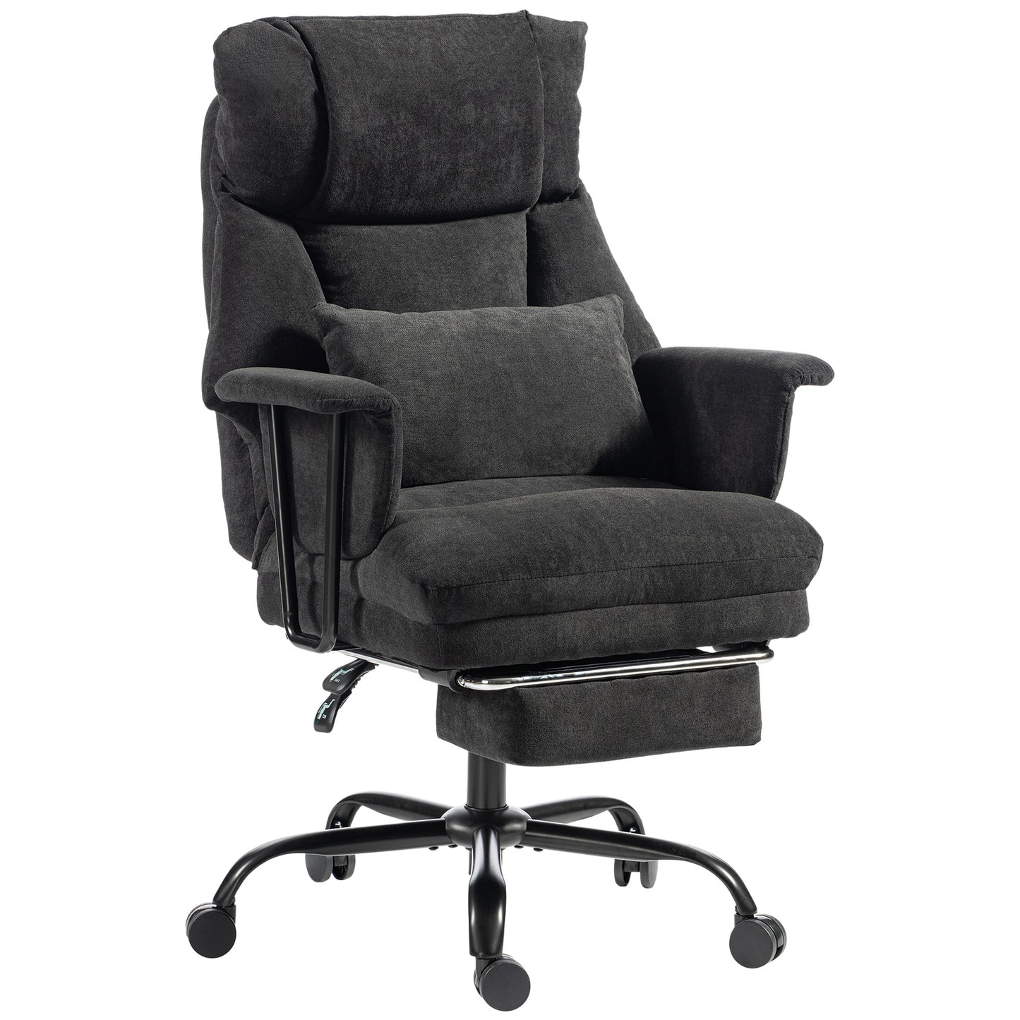 HOMCOM Office Chair, 180kg Heavy Duty Linen Computer Desk Chair with Lumbar Support, Wide Seat, Spring Cushion, Black