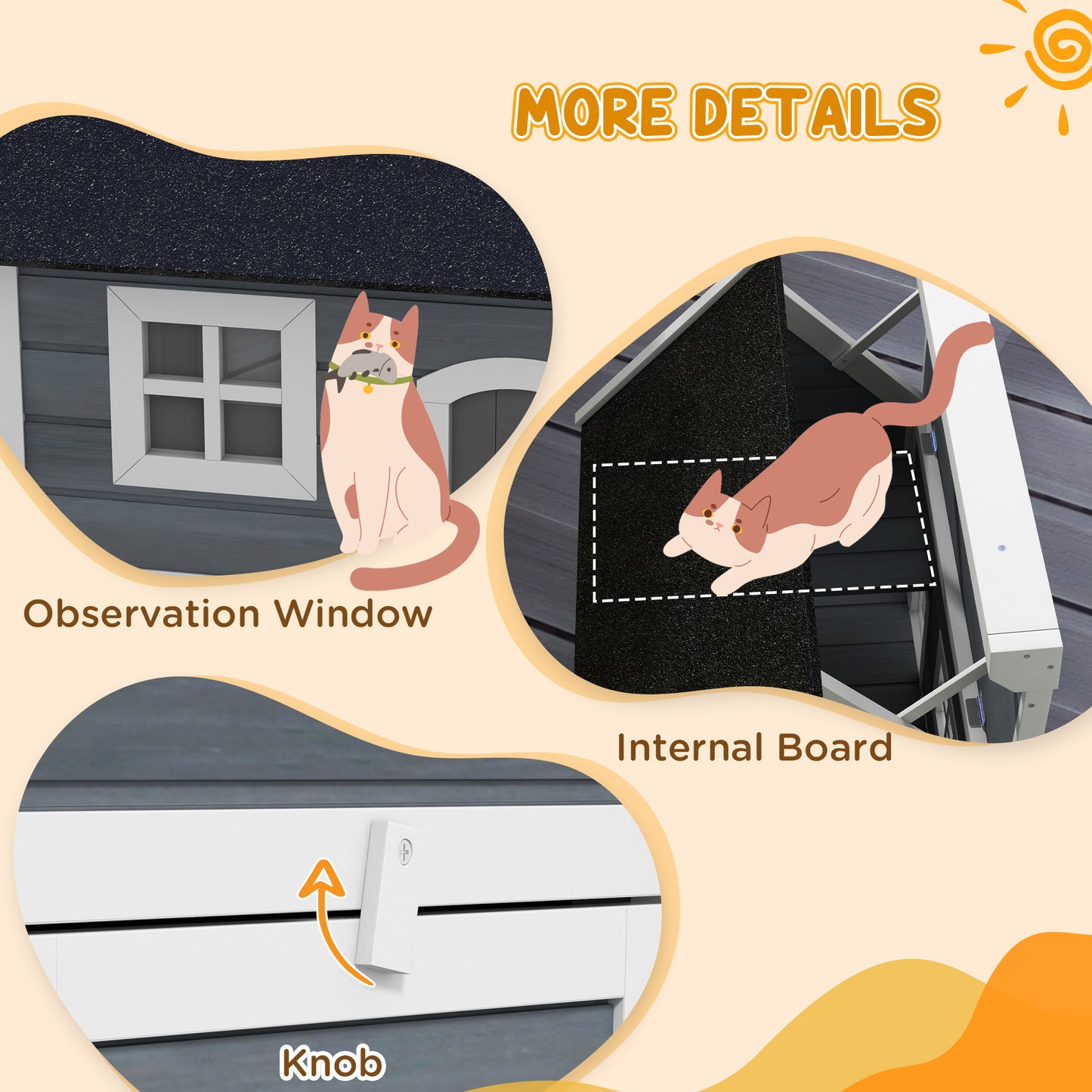 PawHut Outdoor Cat House Shelter Waterproof with Openable Roof and Three Doors 77 x 57.5 x 68 cm - Grey