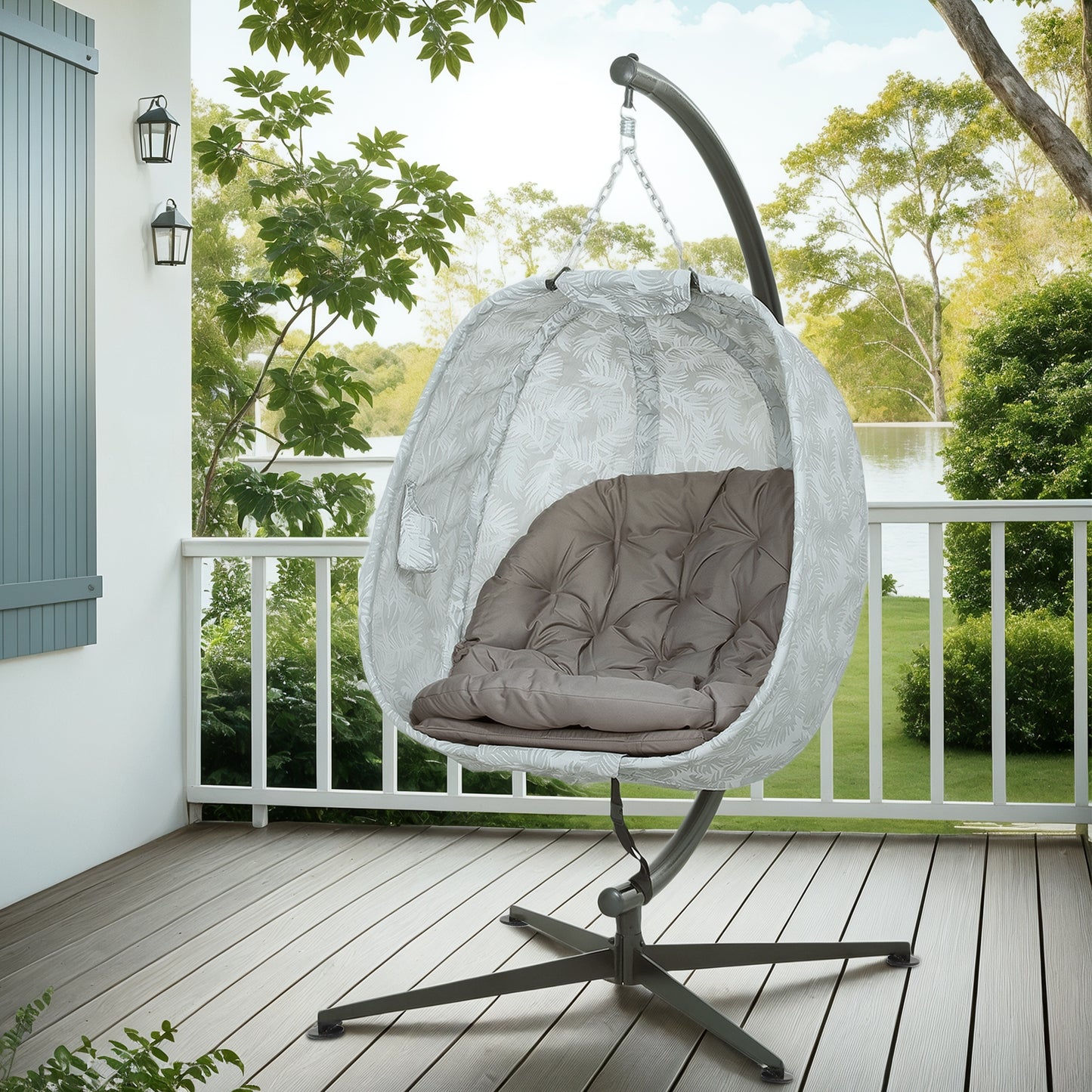 Outsunny Hanging Egg Chair Outdoor Indoor Garden Swing Chair Sand Brown