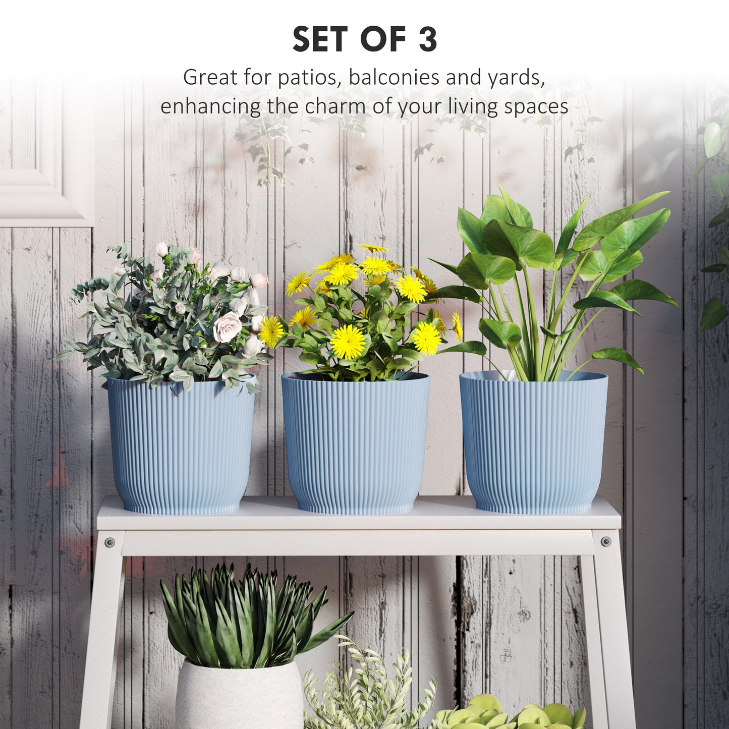 Outsunny Set of Three Ø22cm Planters - Blue
