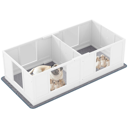 PawHut Two Room Design Whelping Box for Dogs with Whelping Pad, Clear Panels, Adjustable Entrance, for Small Dogs, 164 x 80cm