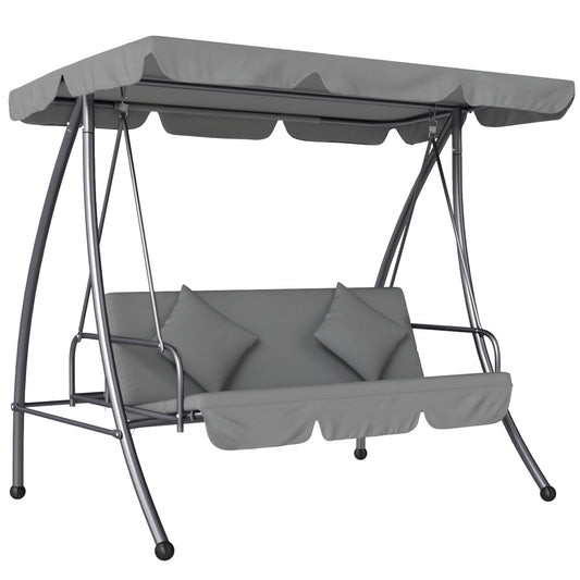 Outsunny Outdoor 2-in-1 Swing Chair Lounger 3 Seater Garden Swing Seat Bed Convertible Tilt Canopy W/ Cushion, Light Grey