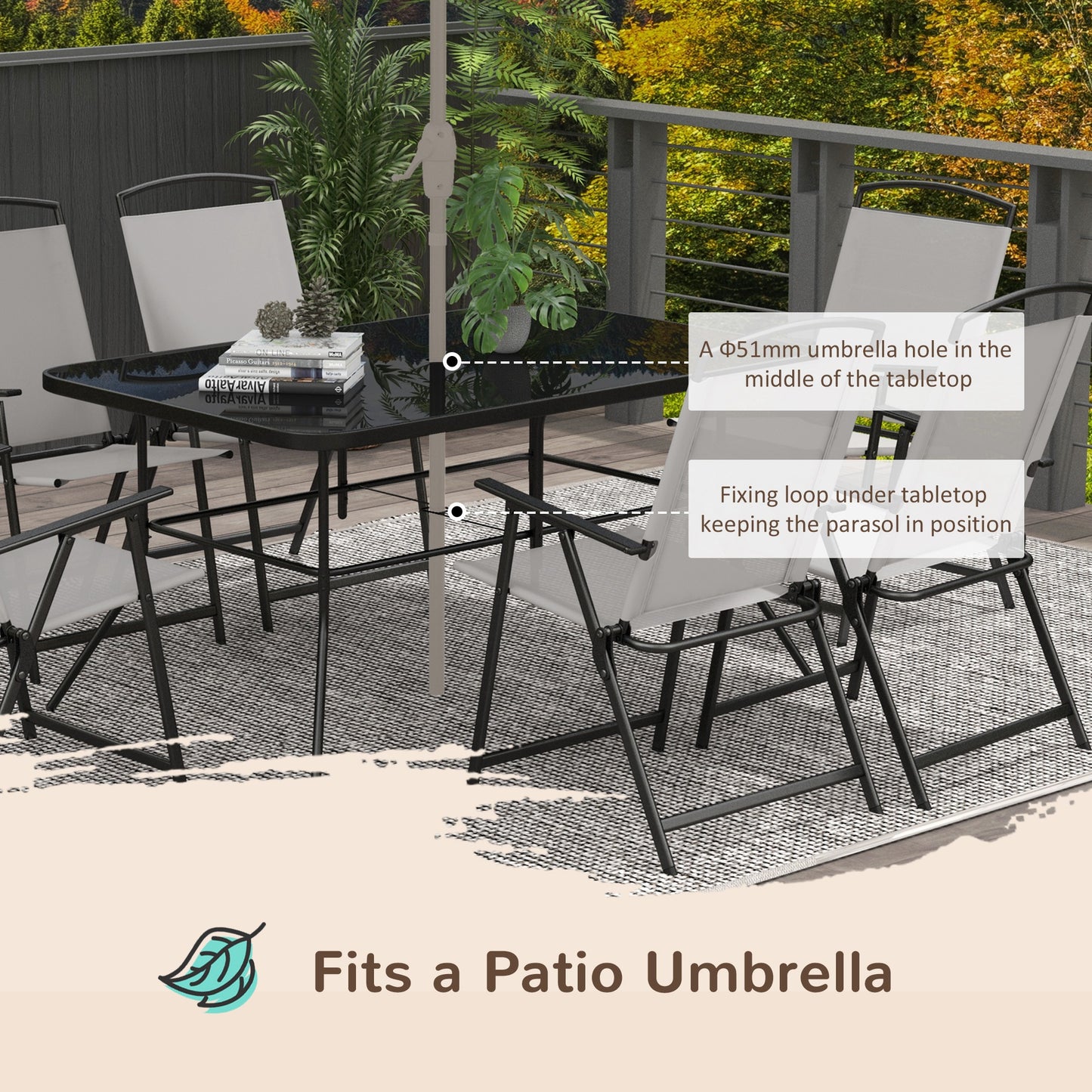 Outsunny 7pc Metal Garden Dining Set with Glass Top - Grey