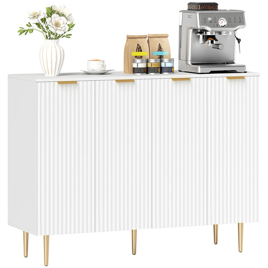 HOMCOM Sideboard Buffet Cabinet, Modern Kitchen Storage with Adjustable Shelves, Metal Legs, White