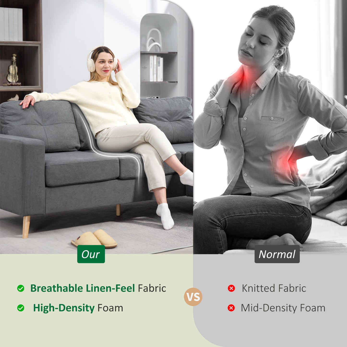 HOMCOM 3 Seater Fabric L-Shaped Sofa with Footstool, Sectional Couch, Wood Legs, Tufted Back for Small Spaces, Living Room/Office, Dark Grey