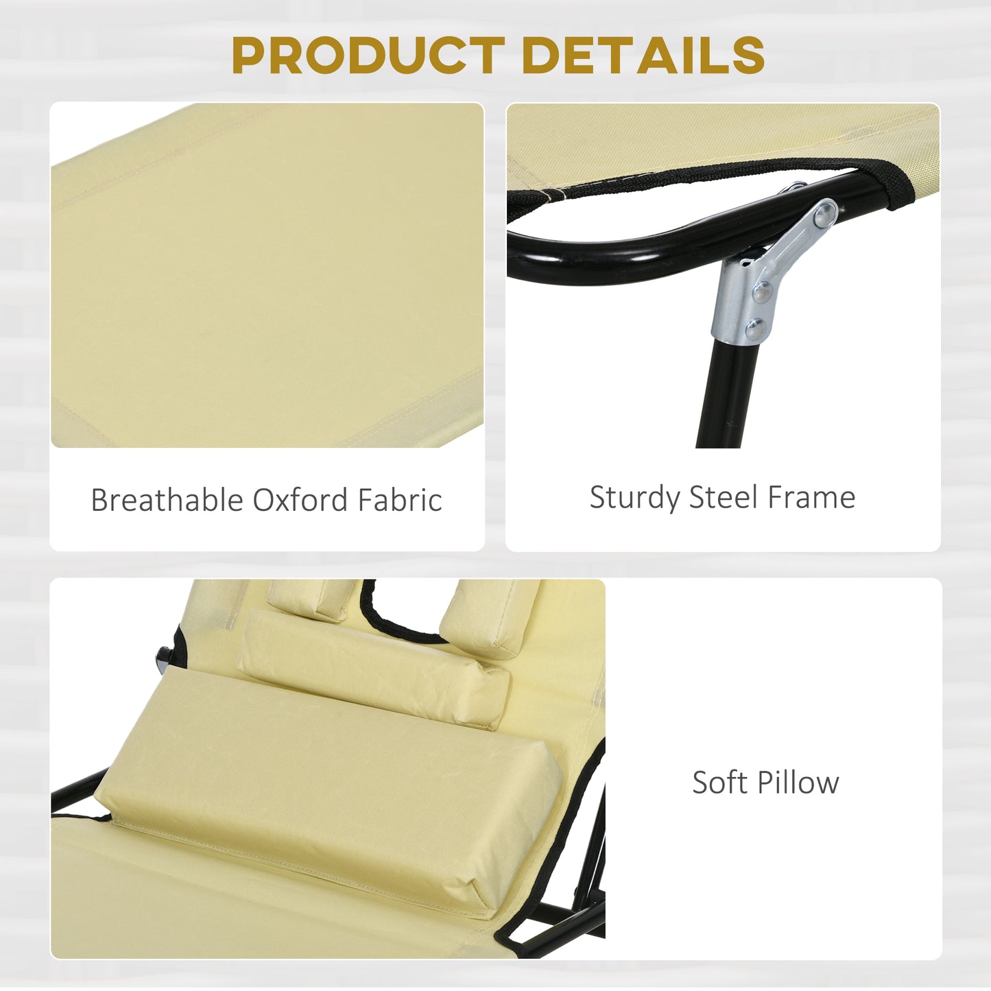 Outsunny Foldable Sun Lounger Set with Pillow Adjustable Backrest - Beige