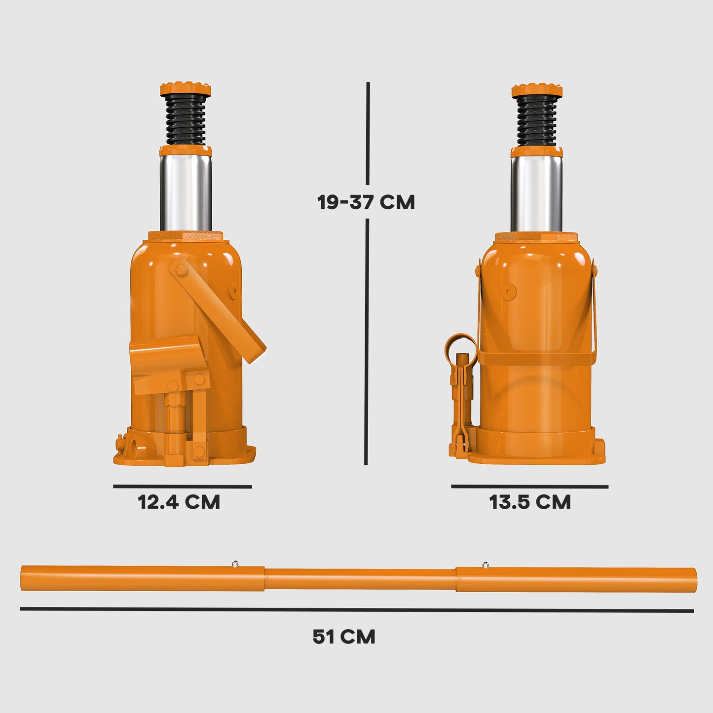 HOMCOM 12 Tonne Hydraulic Bottle Jack, 19-37 cm Lift Range, Heavy Duty with Saddle & 3-Section Handle for Cars & Trucks, Orange